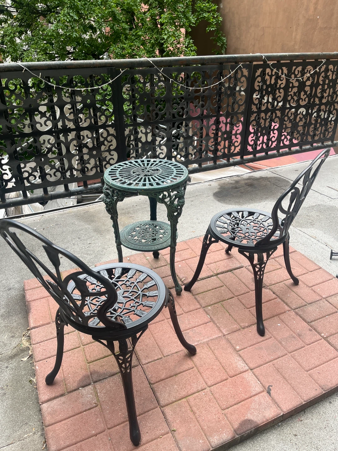 Ornate Cast Iron Bistro Set - 2 Chairs and Side Table