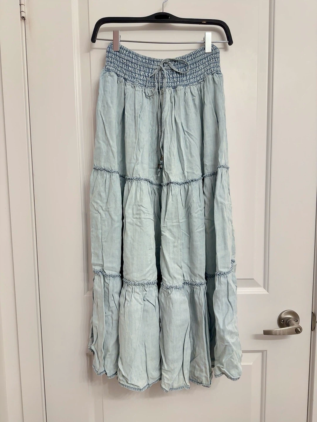 Light Wash Denim Maxi Skirt