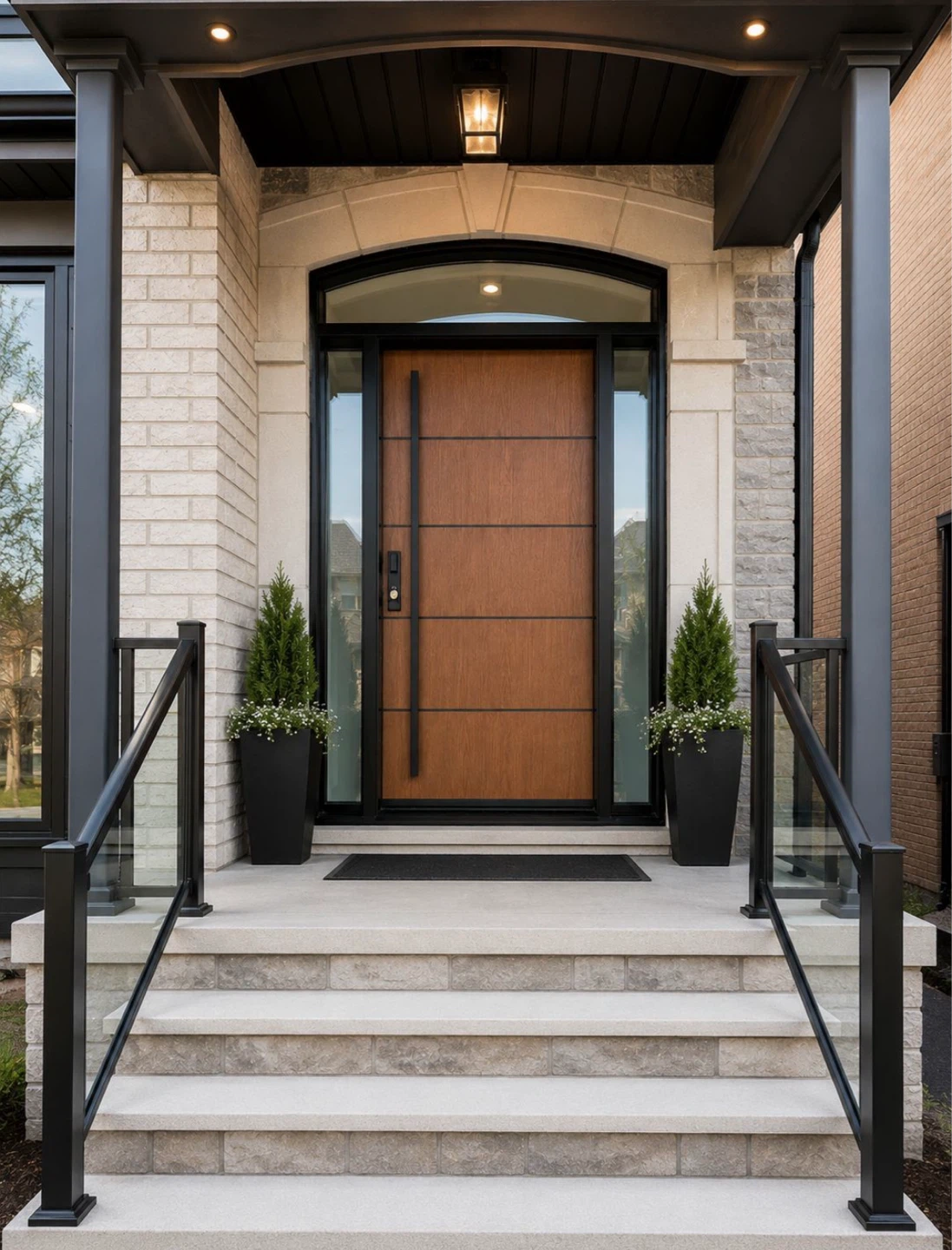 Modern Wood Entry Door with Black Trim