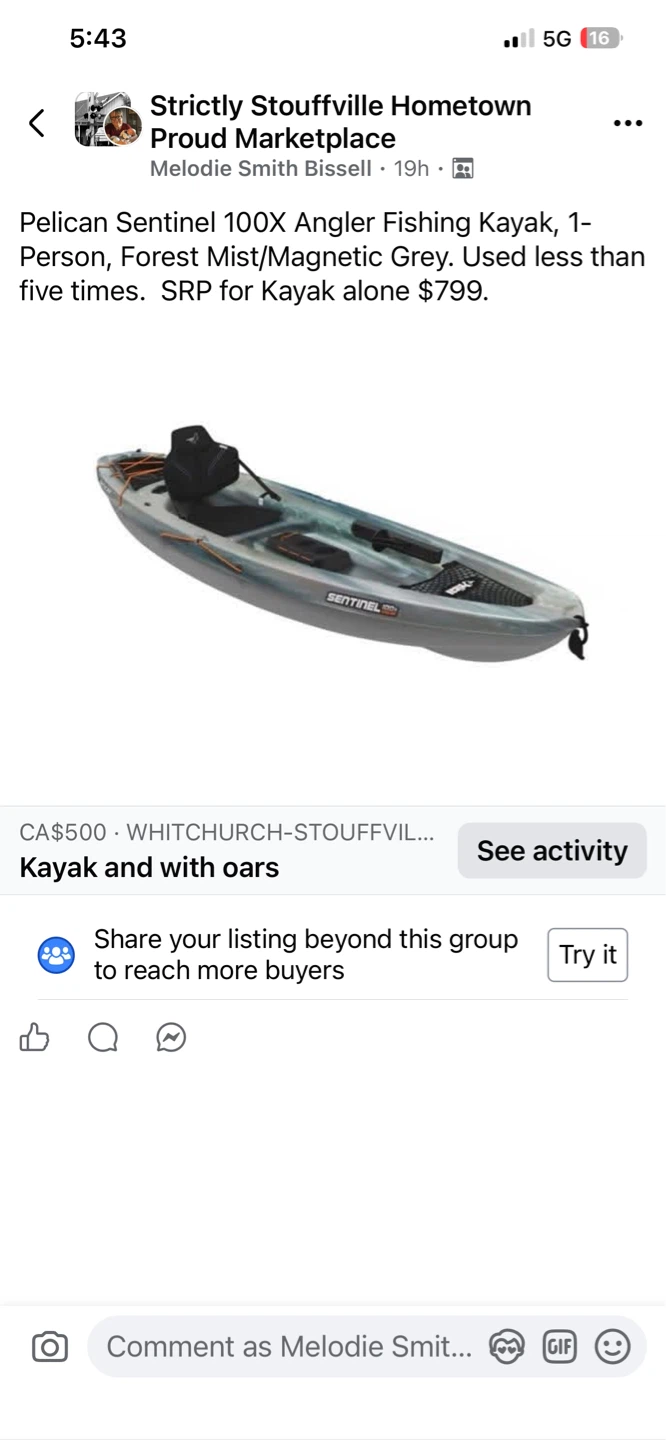 Barely used Fishing Kayak