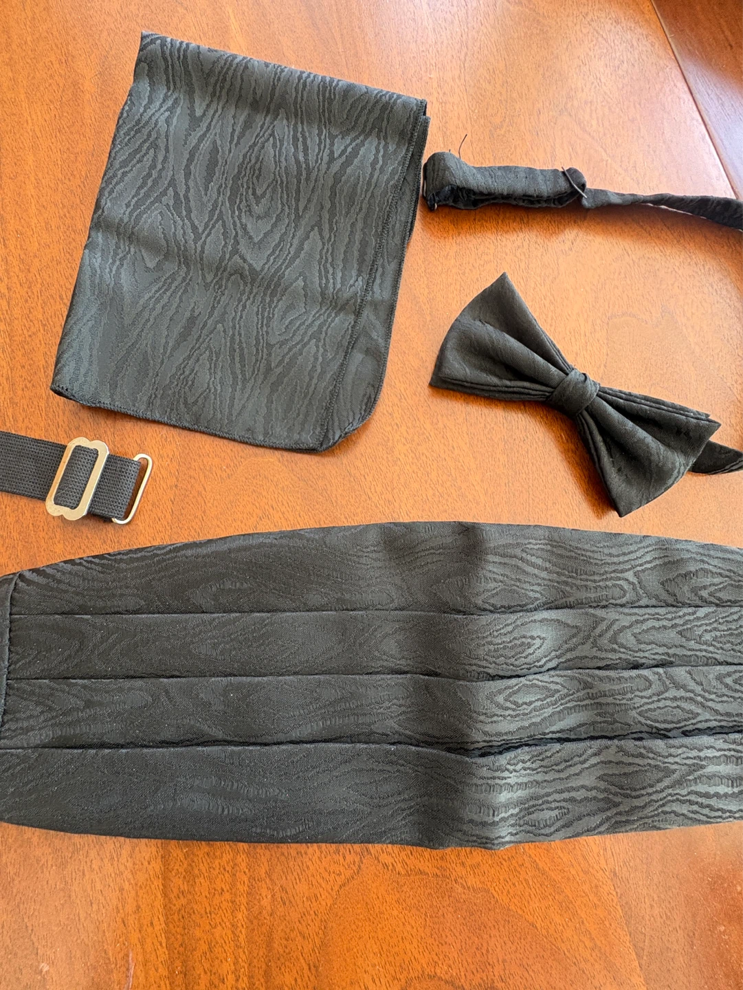 Black Silk Cummerbund & Bow Tie & Pocket Square