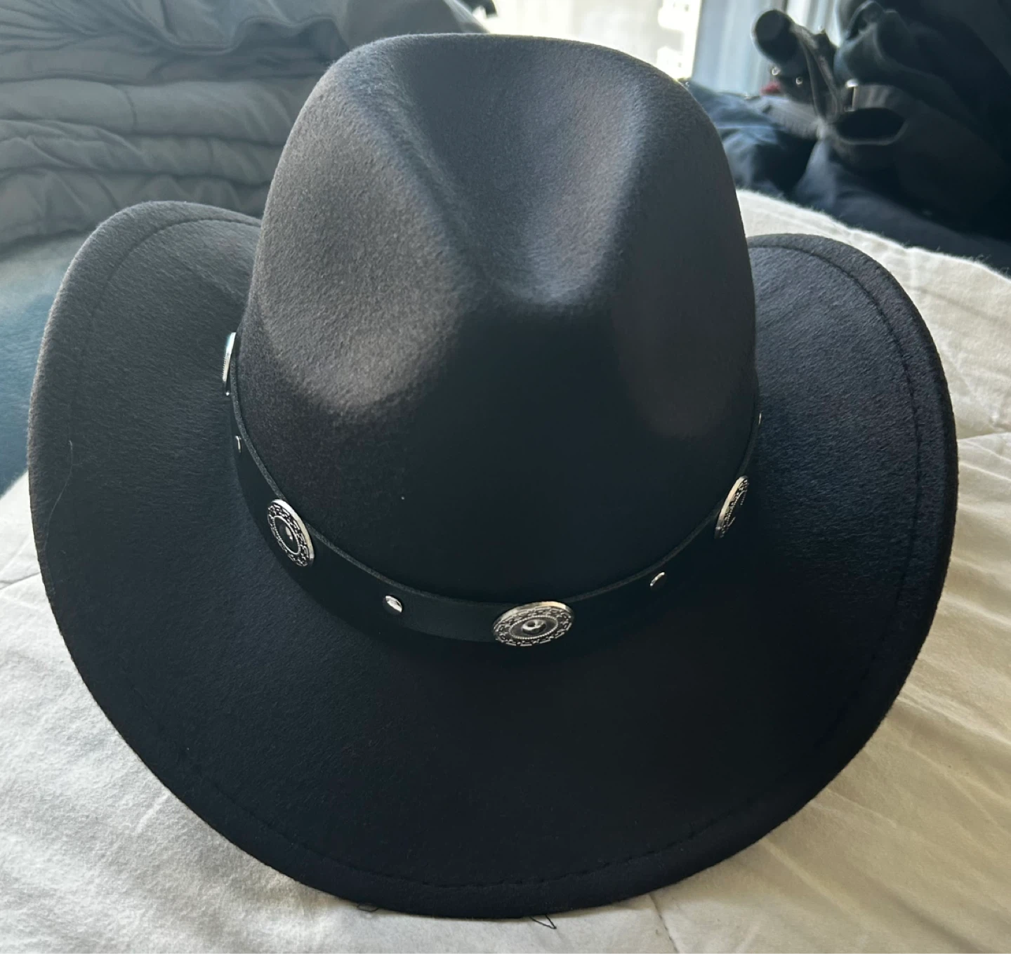 Black Cowboy Hat with Silver Embellishments