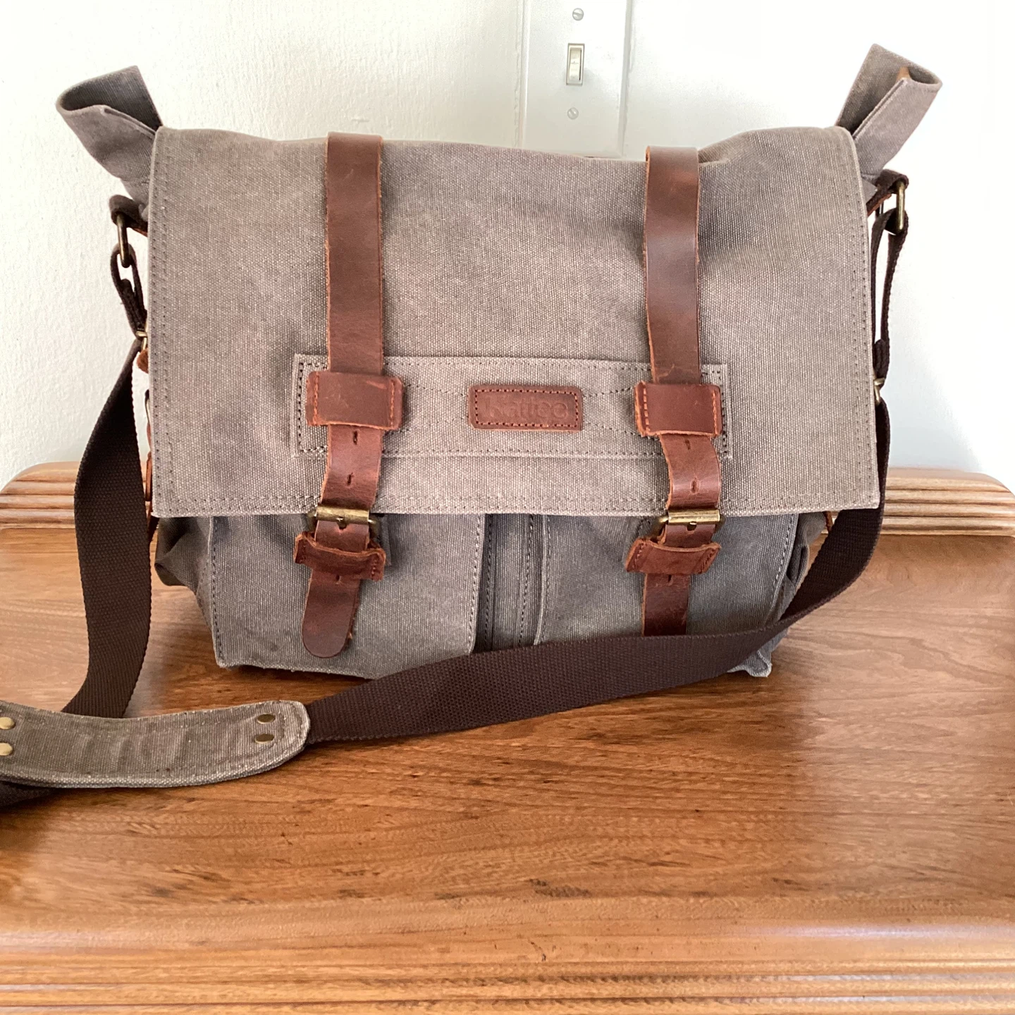 Katteo Grey Canvas & Leather Messenger Camera Bag