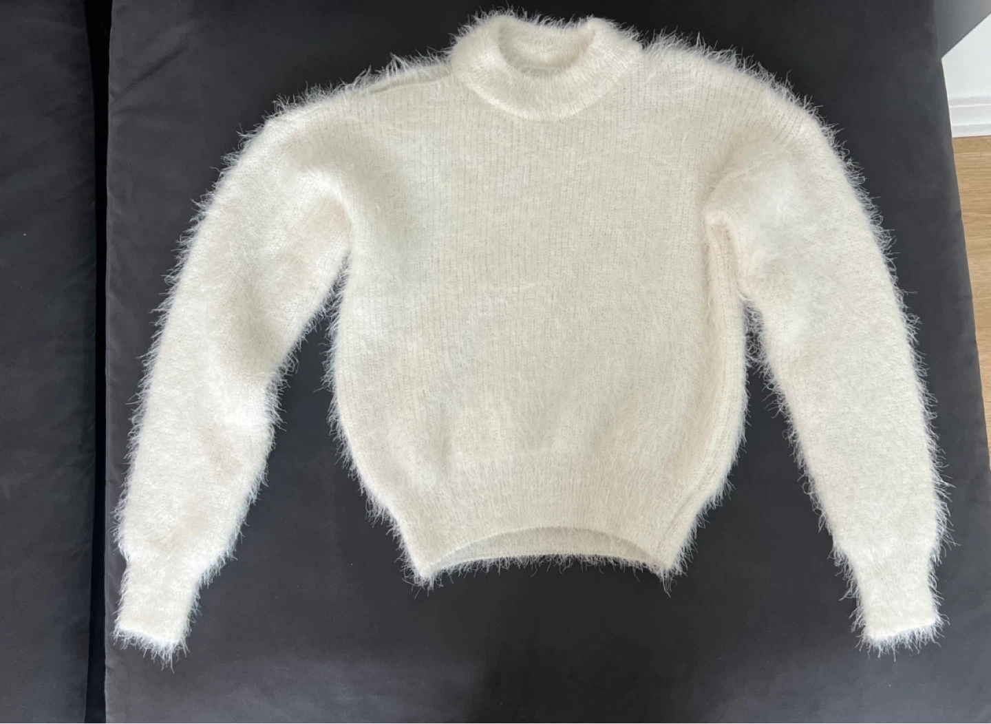 Cream Fuzzy Neck Sweater