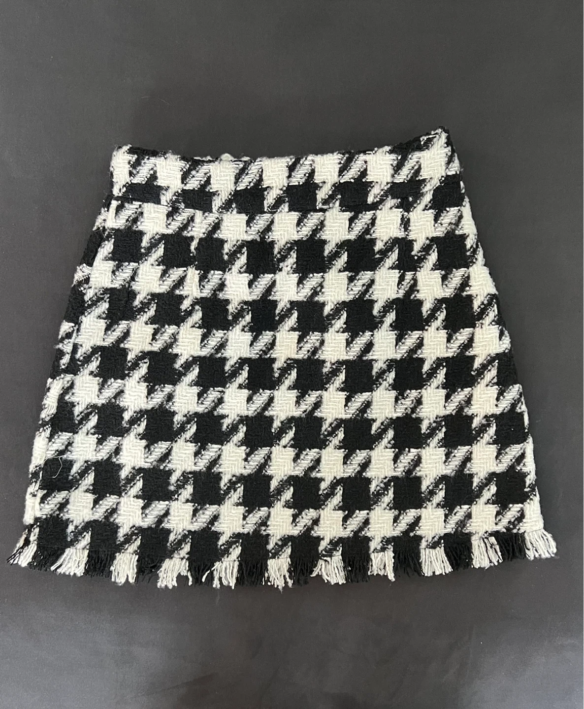Houndstooth Mini Skirt with Fringe