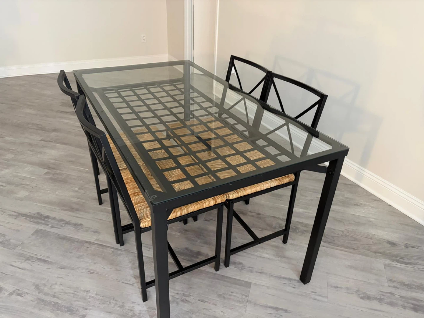 Glass Top Dining Table with Metal Frame