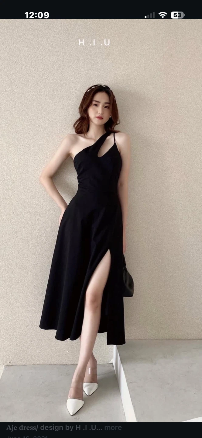 Black One-Shoulder Cutout Midi Dress. $30