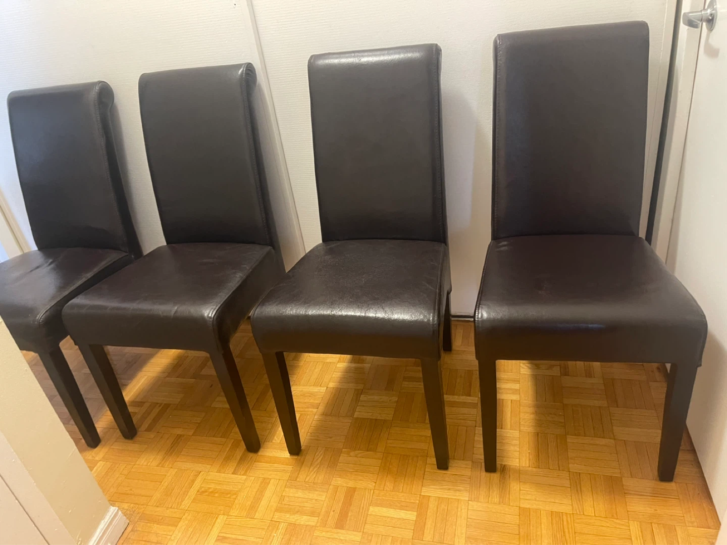 Set of 4 Dark Brown Faux Leather Dining Chairs