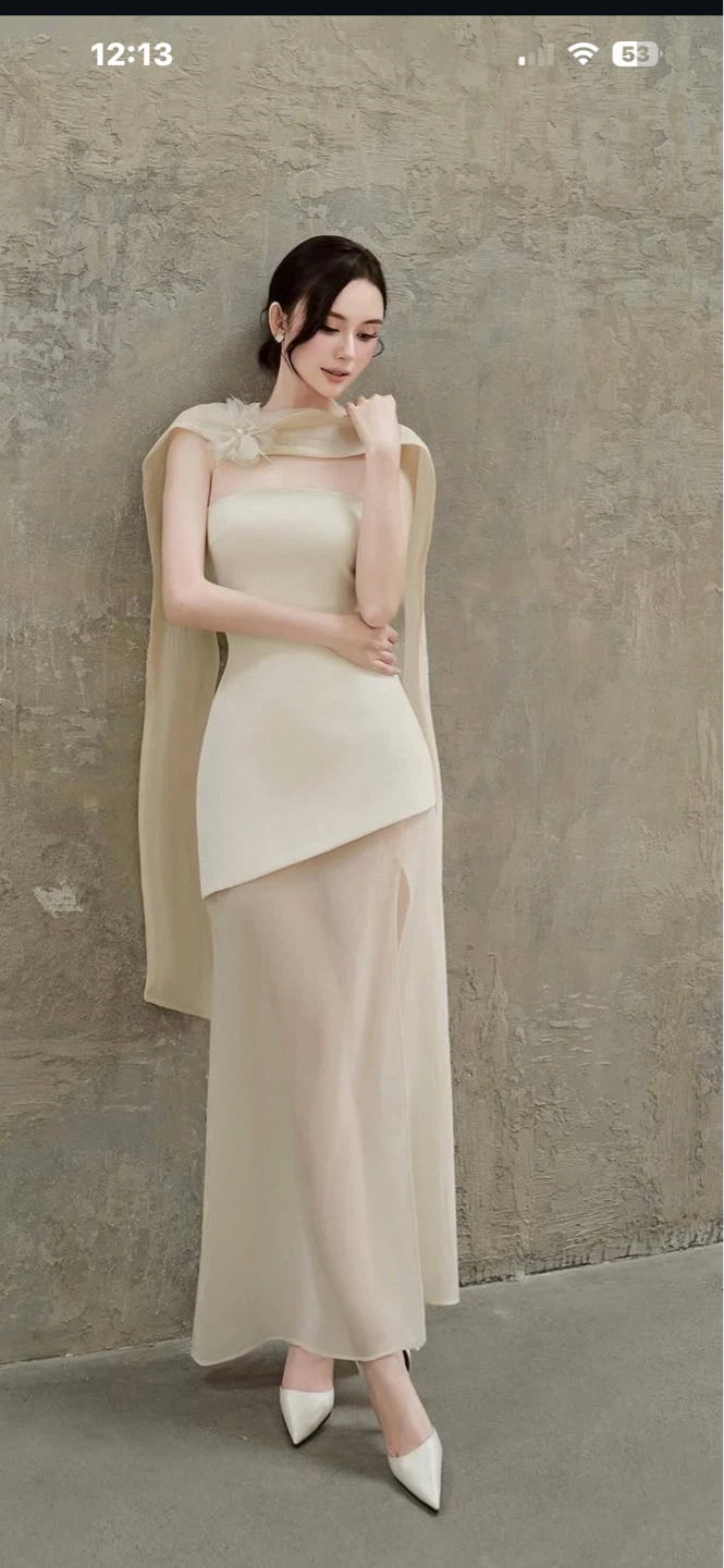Cream Strapless Gown with Sheer Overlay - photo 2