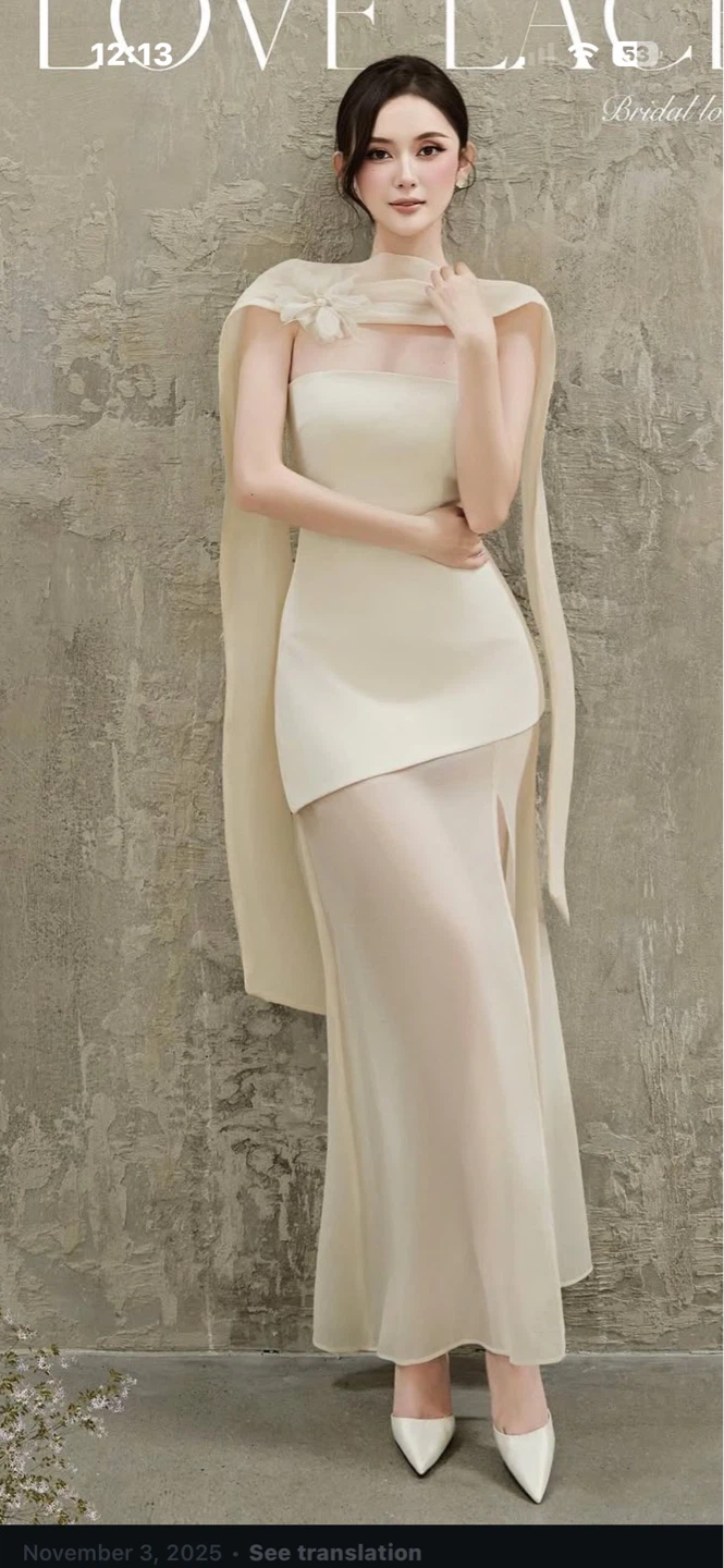 Cream Strapless Gown with Sheer Overlay - photo 4