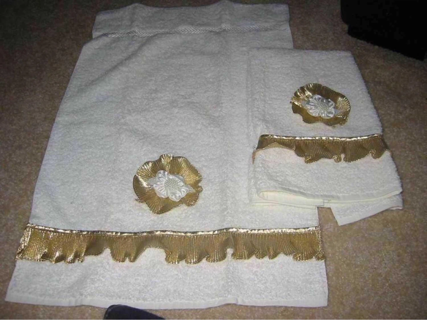 2 NEW HAND Towels with Gold Trim