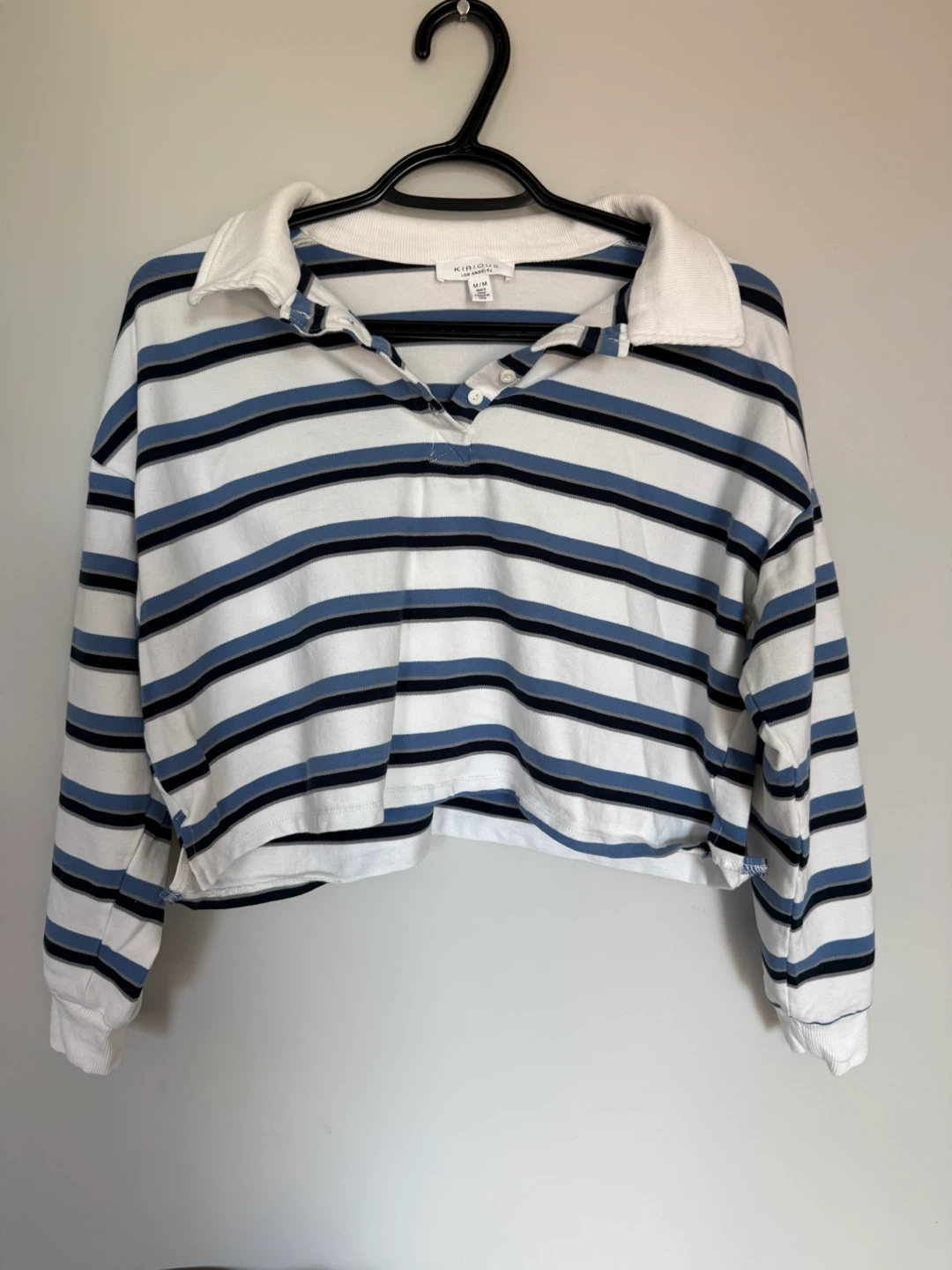 White & Blue Striped Long Sleeve Collared Shirt - photo 2