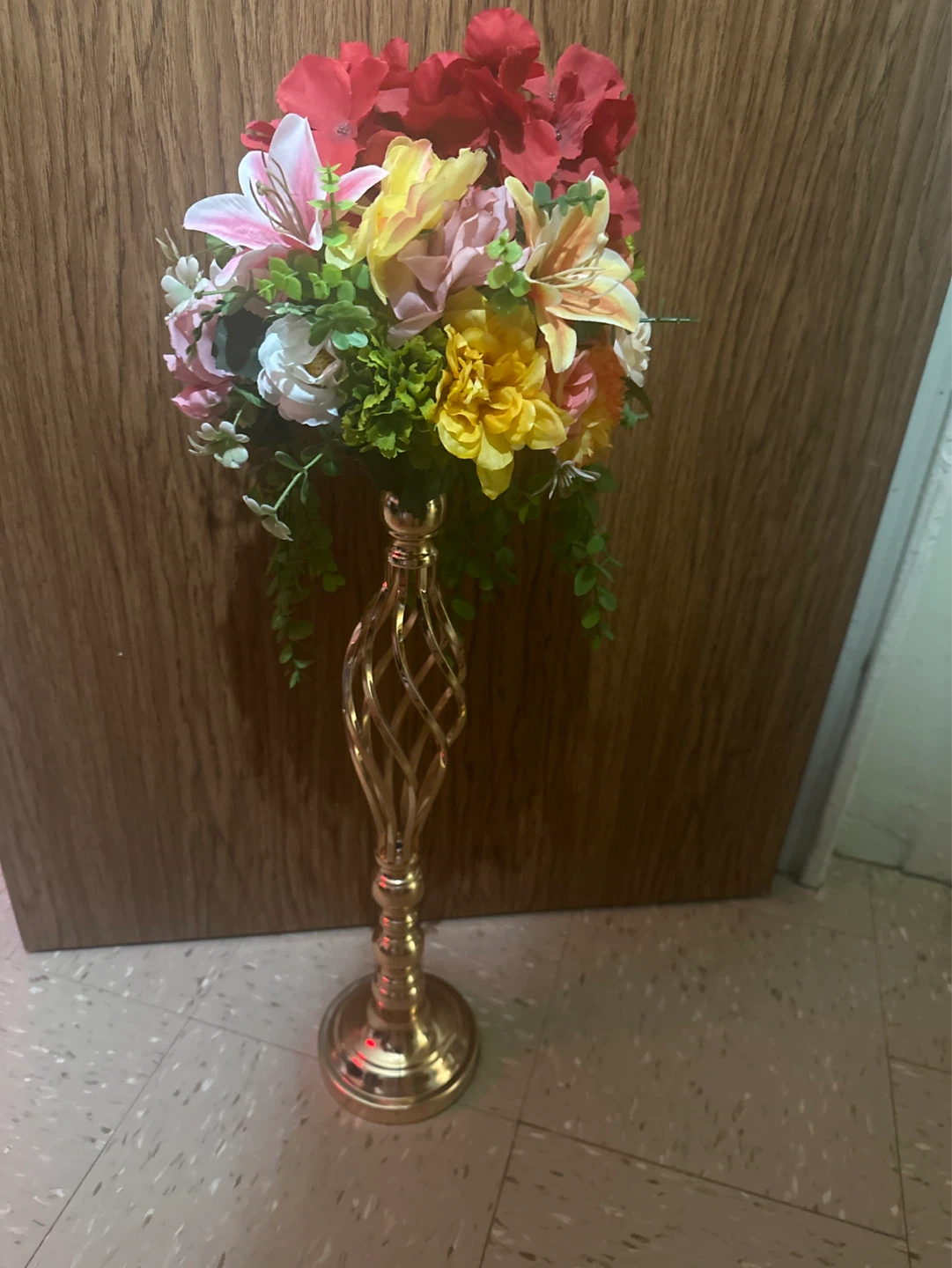 Artificial Flower Arrangement on Gold Stand