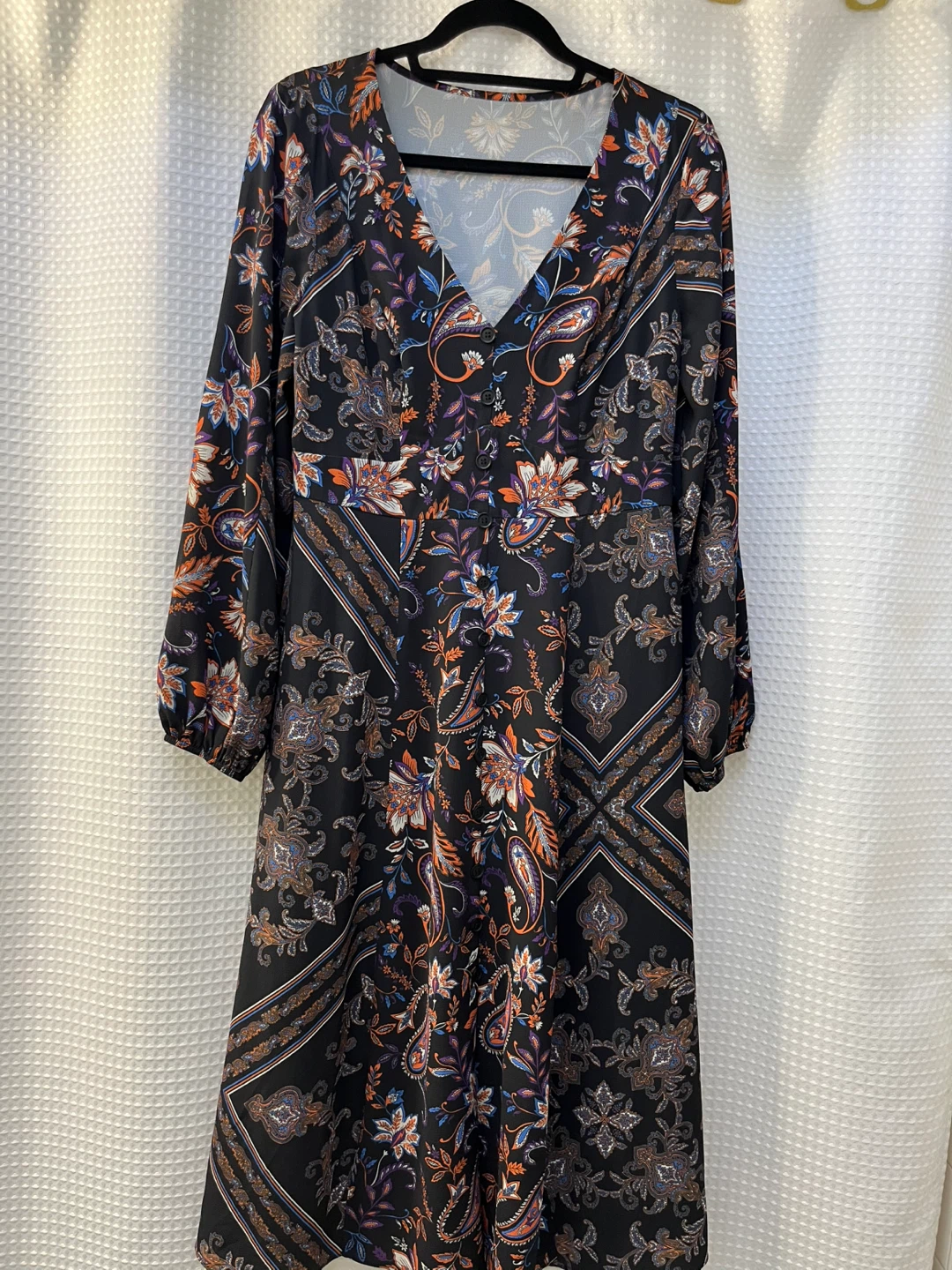 Black Floral Print Midi Dress