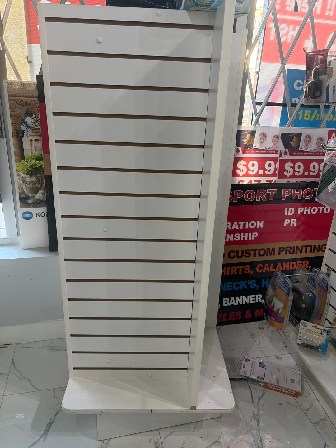 Rotating White Slatwall Display Stand