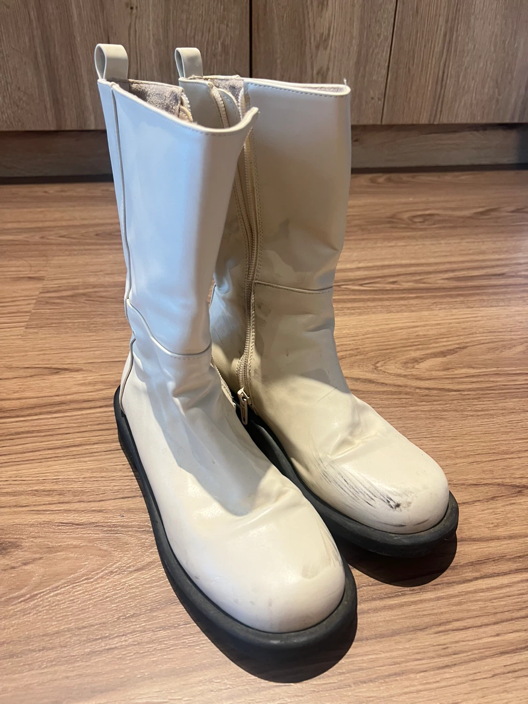 Cream Mid-Calf Boots