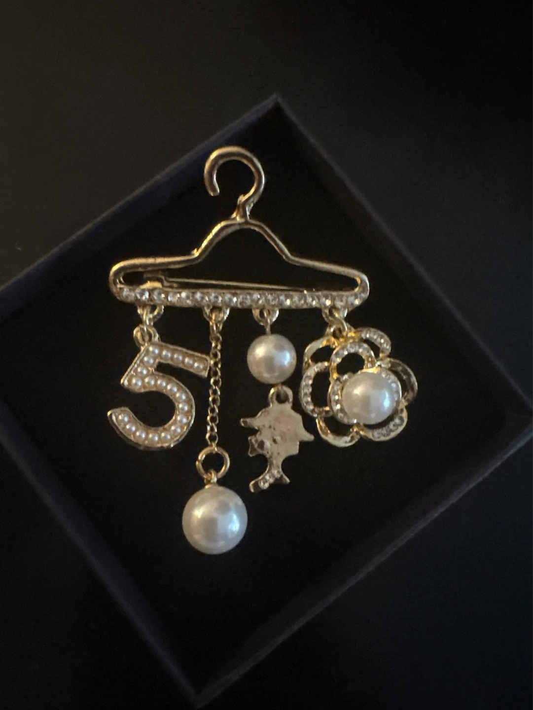 Gold Tone Hanger Brooch with Pearl Accents