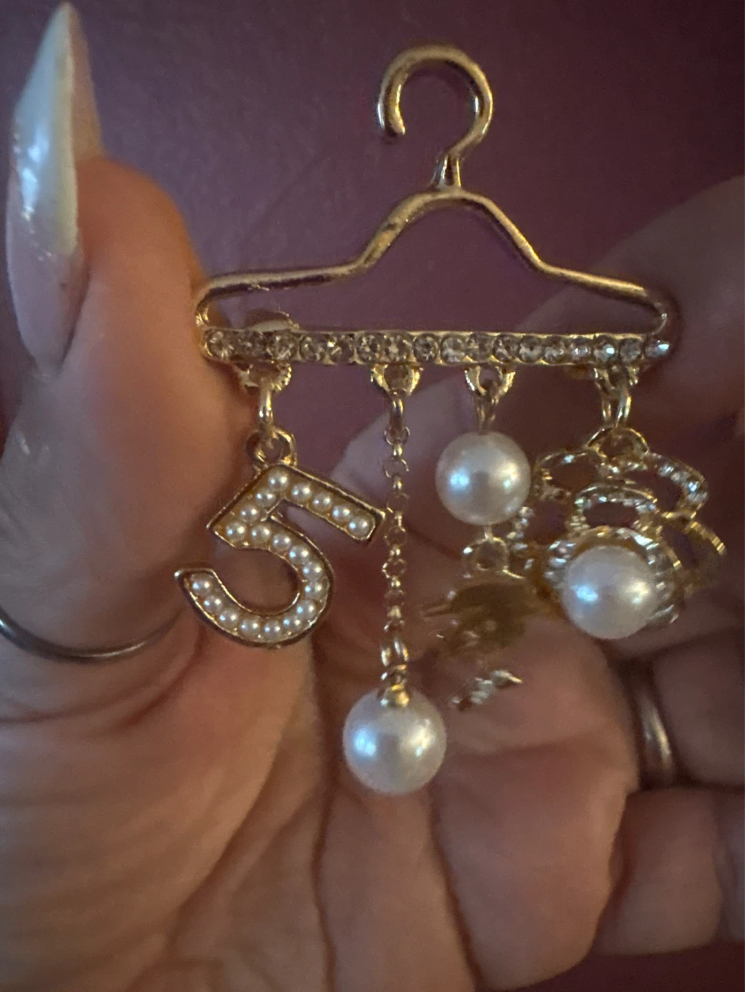 Gold Tone Hanger Brooch with Pearl Accents - photo 2