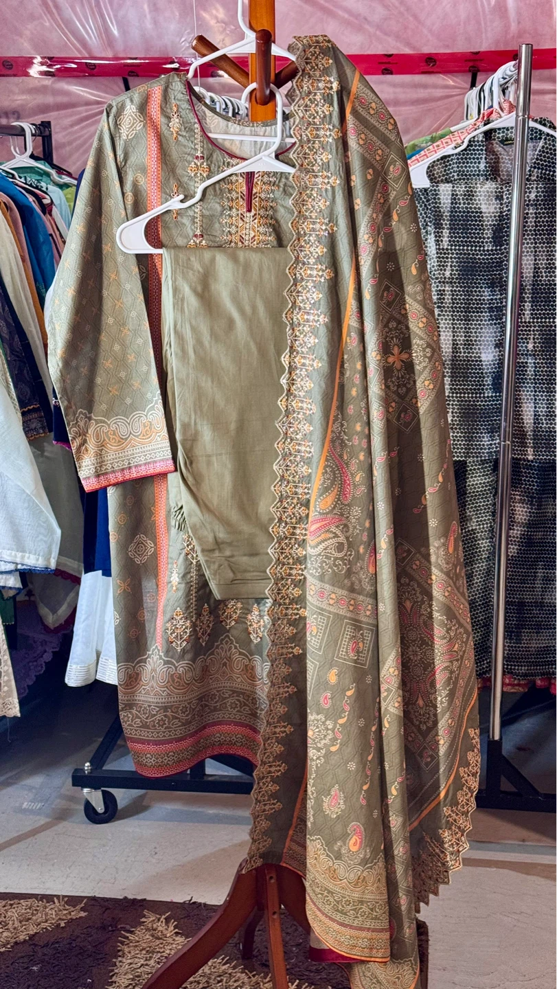 Light green embroidered three piece suit
