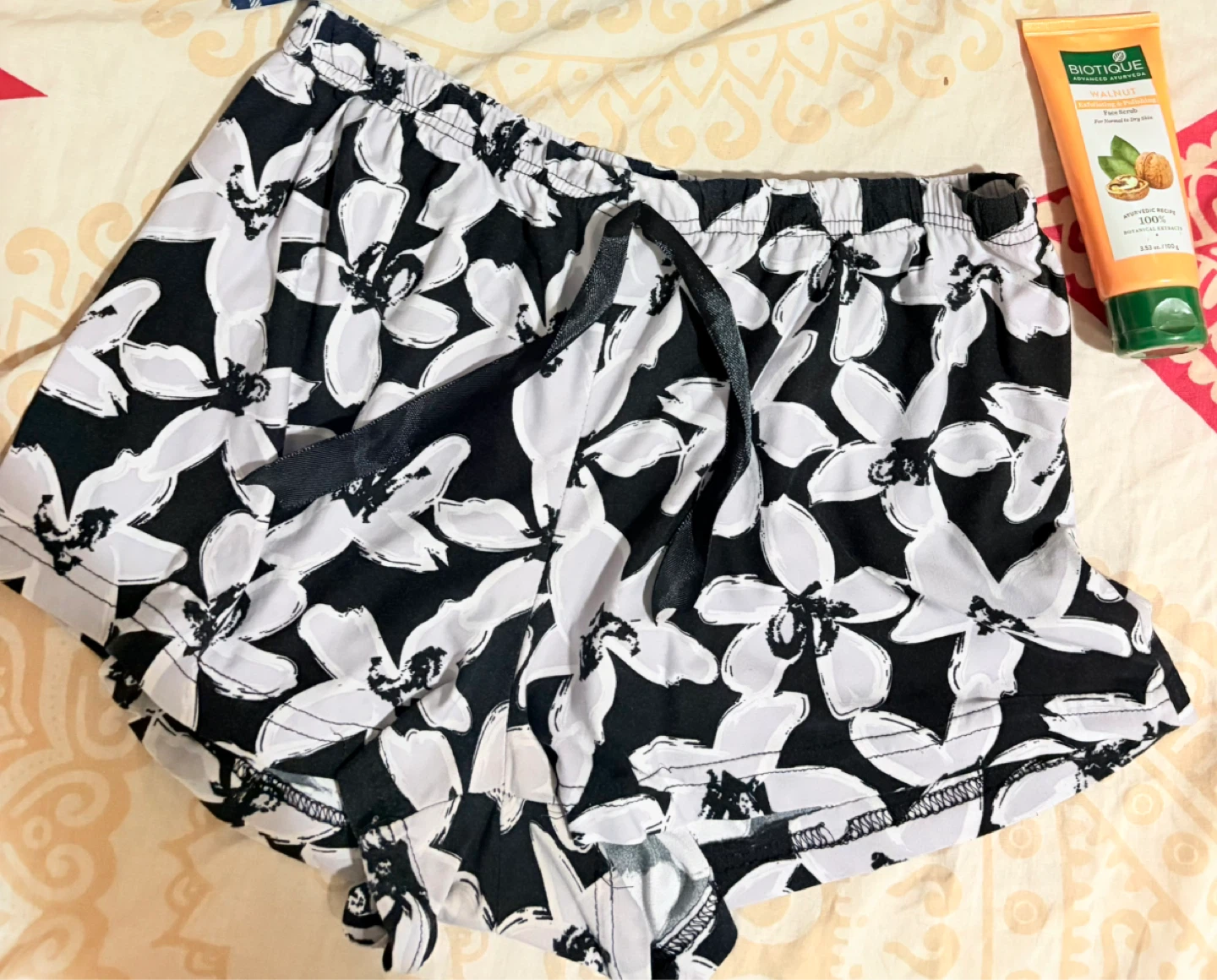 Black and white floral shorts