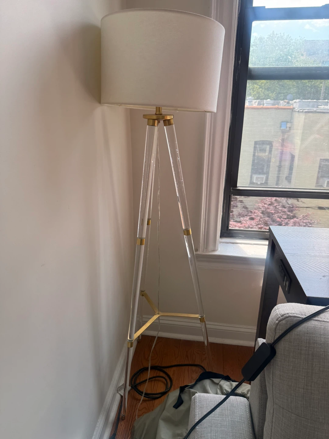 Tripod Floor Lamp with Acrylic Legs and White Shade