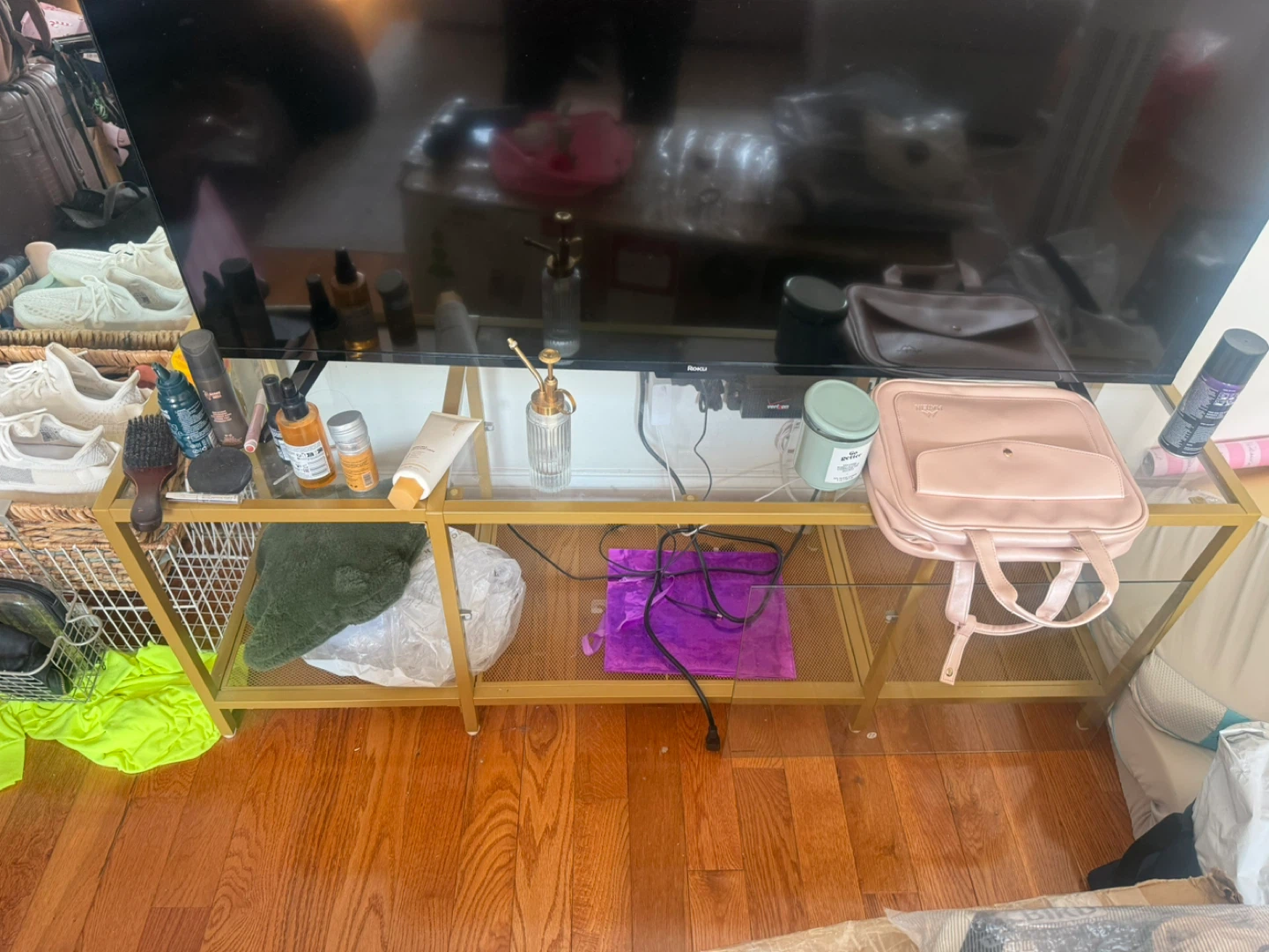 Gold and glass tv stand