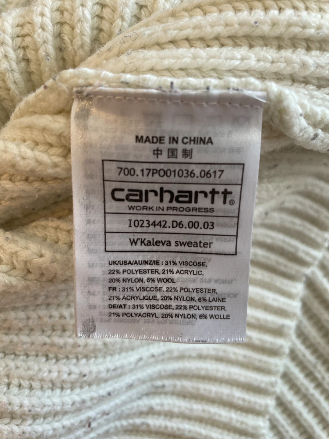 Carhartt WIP Cream Ribbed Knit Sweater - photo 4