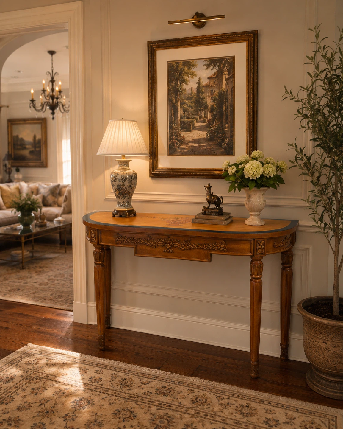 Console Table with Floral Inlay