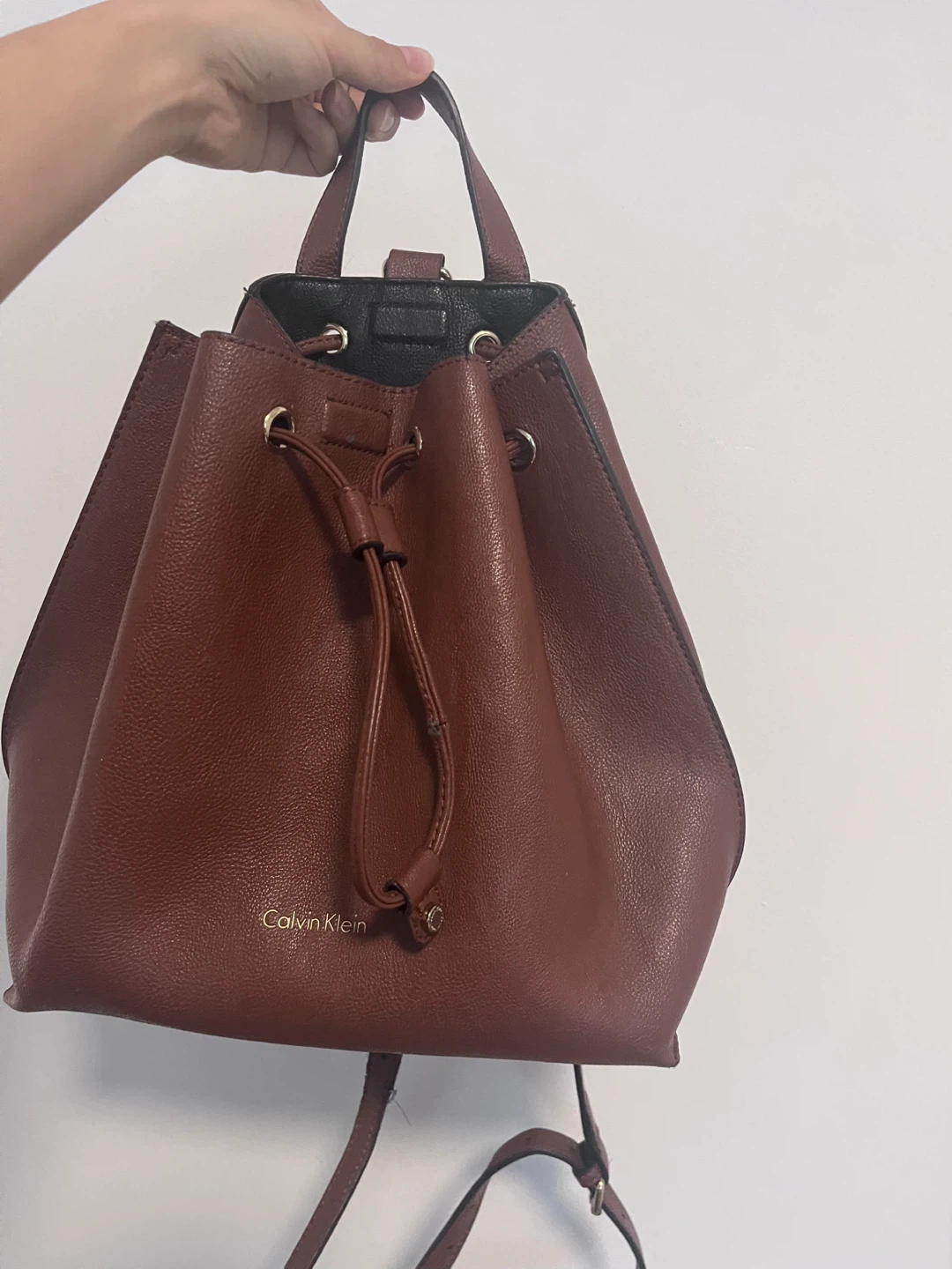 Calvin Klein Brown Faux Leather Drawstring Backpack - photo 4