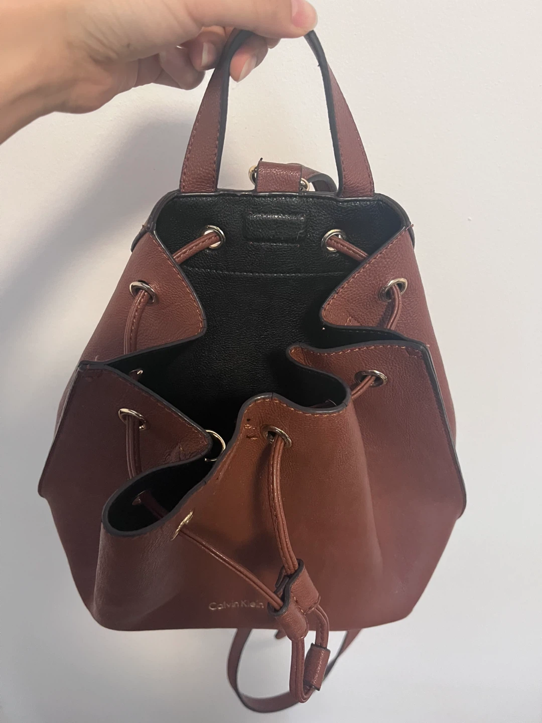 Calvin Klein Brown Faux Leather Drawstring Backpack - photo 3