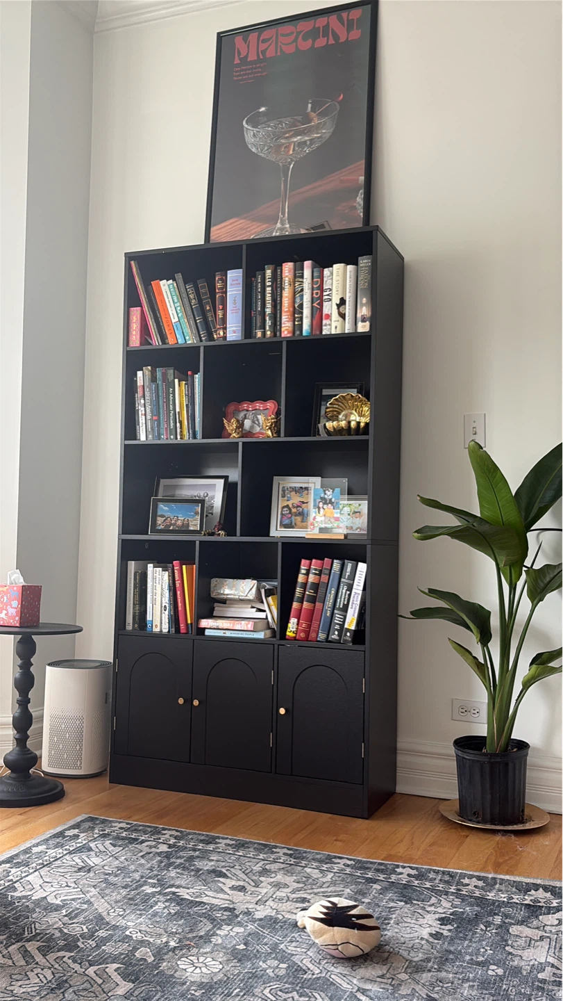 Black 3-Door Storage Bookcase with Cabinet Doors - photo 2