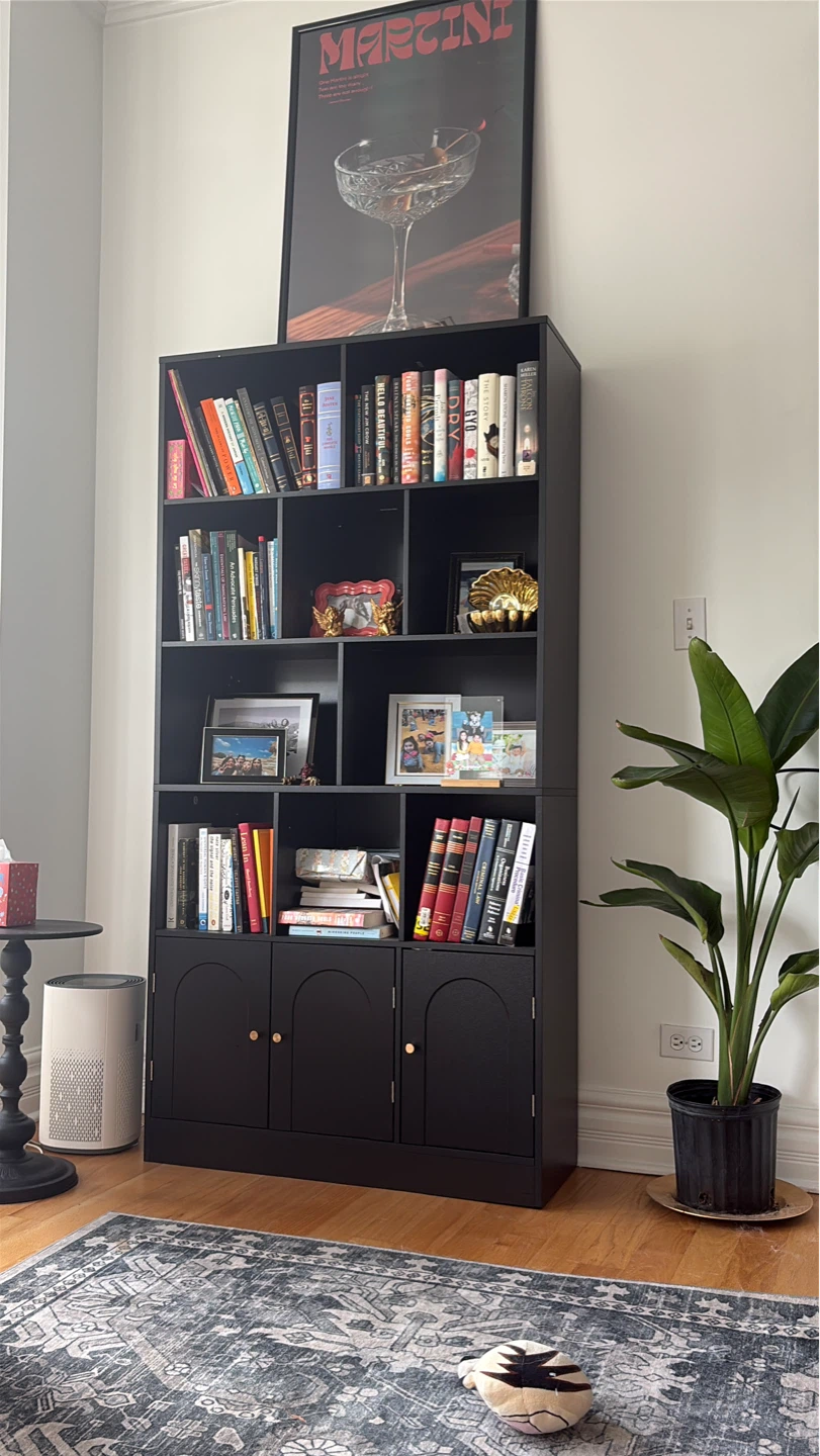 Black 3-Door Storage Bookcase with Cabinet Doors