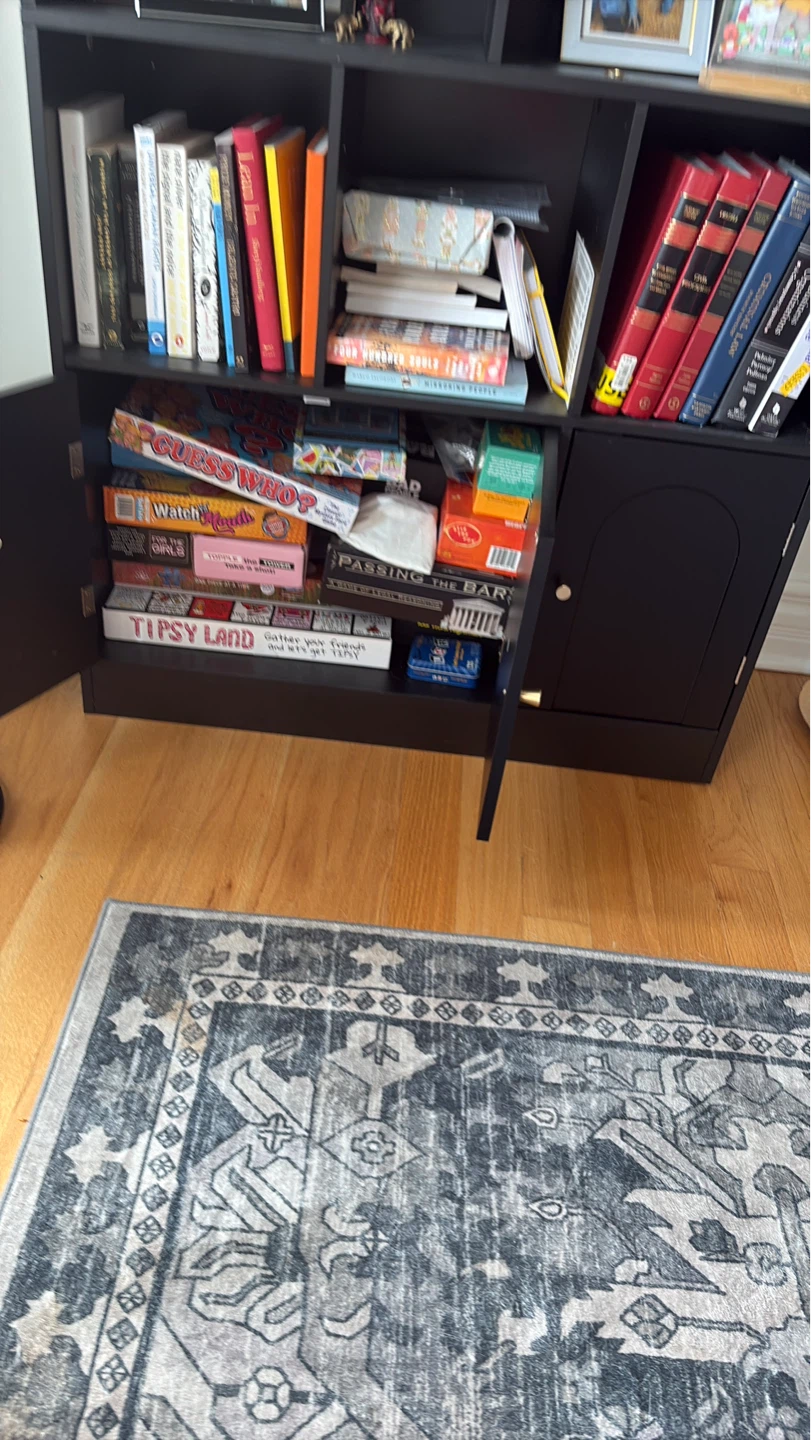 Black 3-Door Storage Bookcase with Cabinet Doors - photo 5