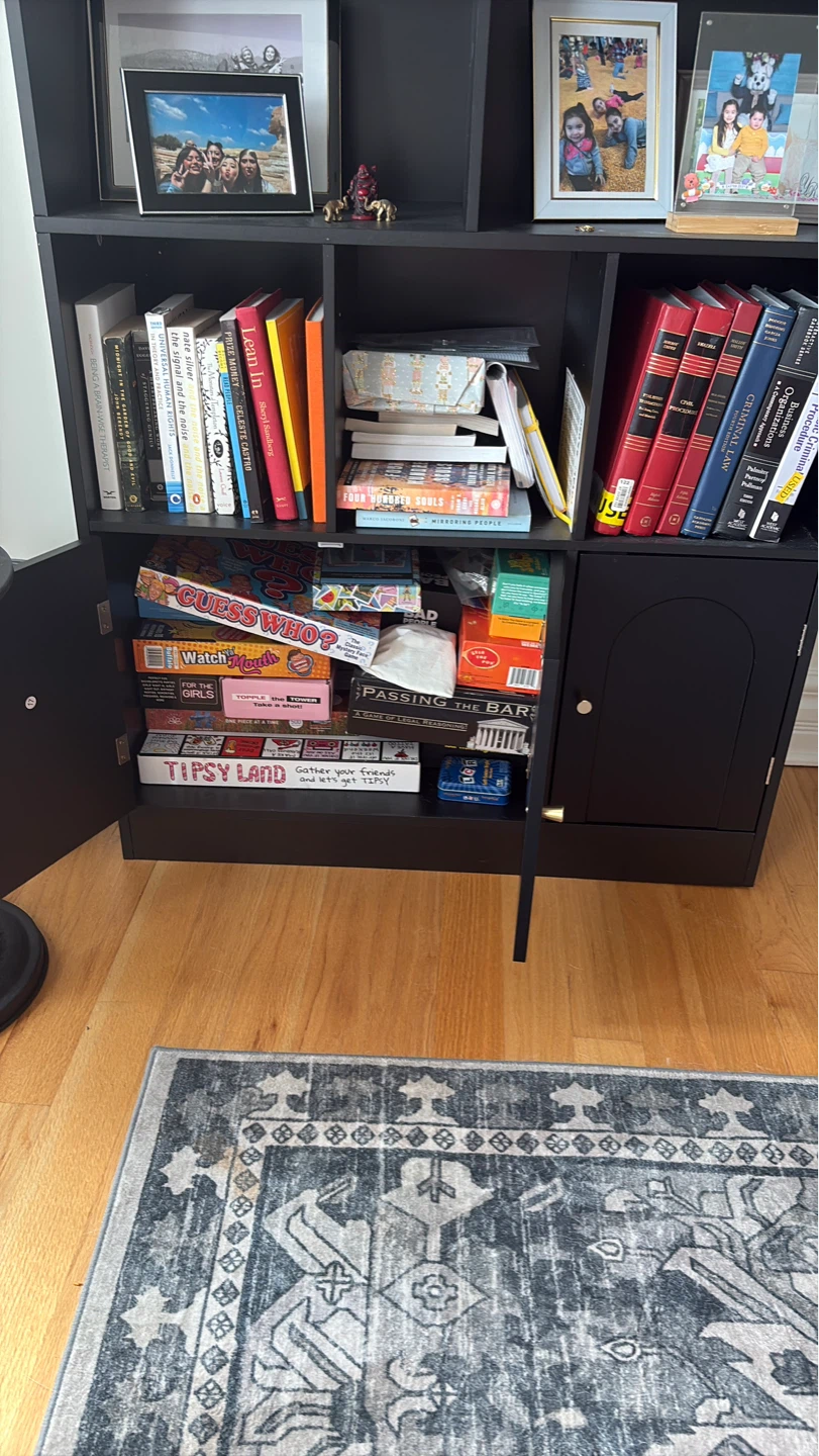 Black 3-Door Storage Bookcase with Cabinet Doors - photo 3