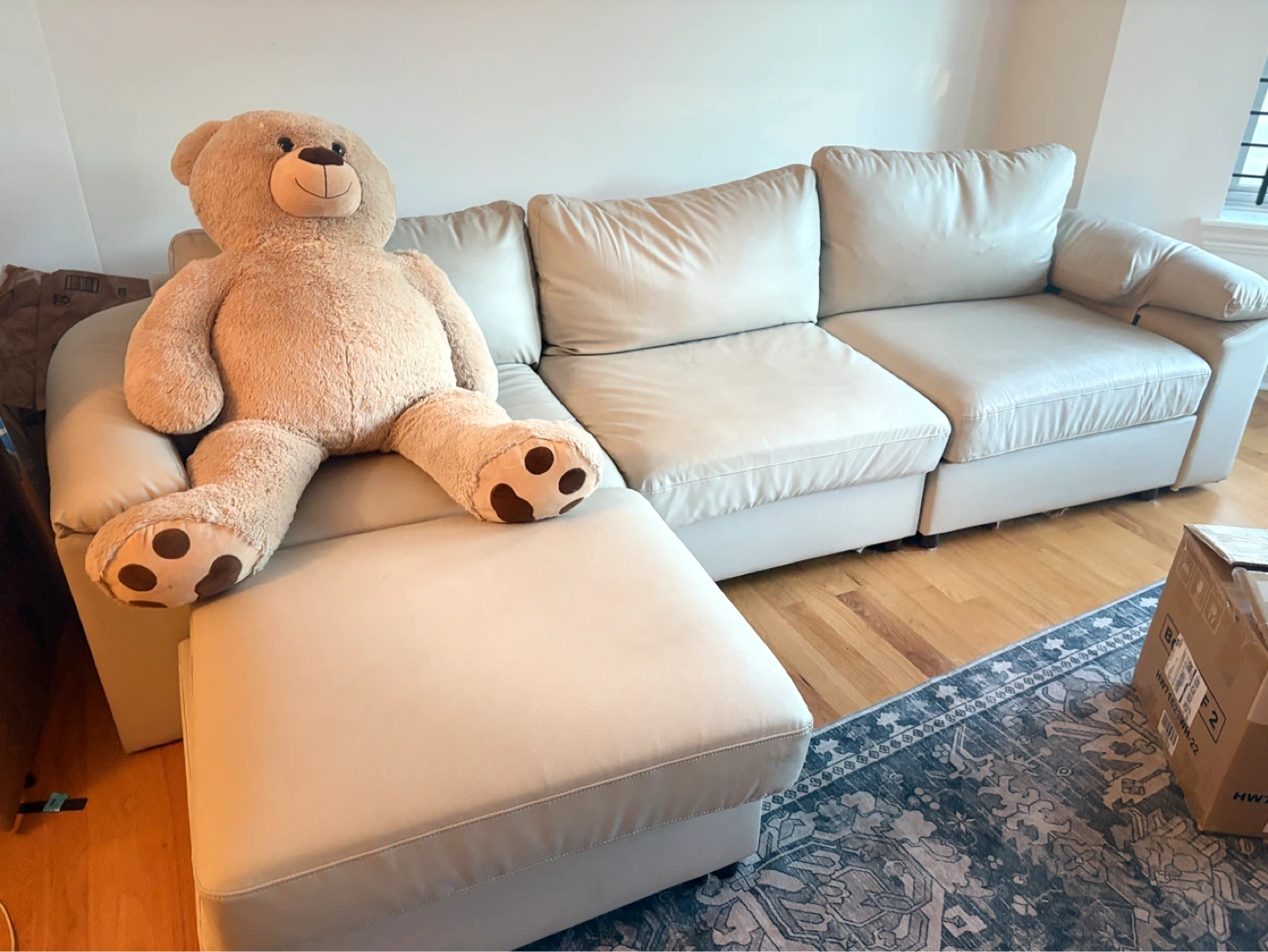 Beige Sectional Sofa with Ottoman