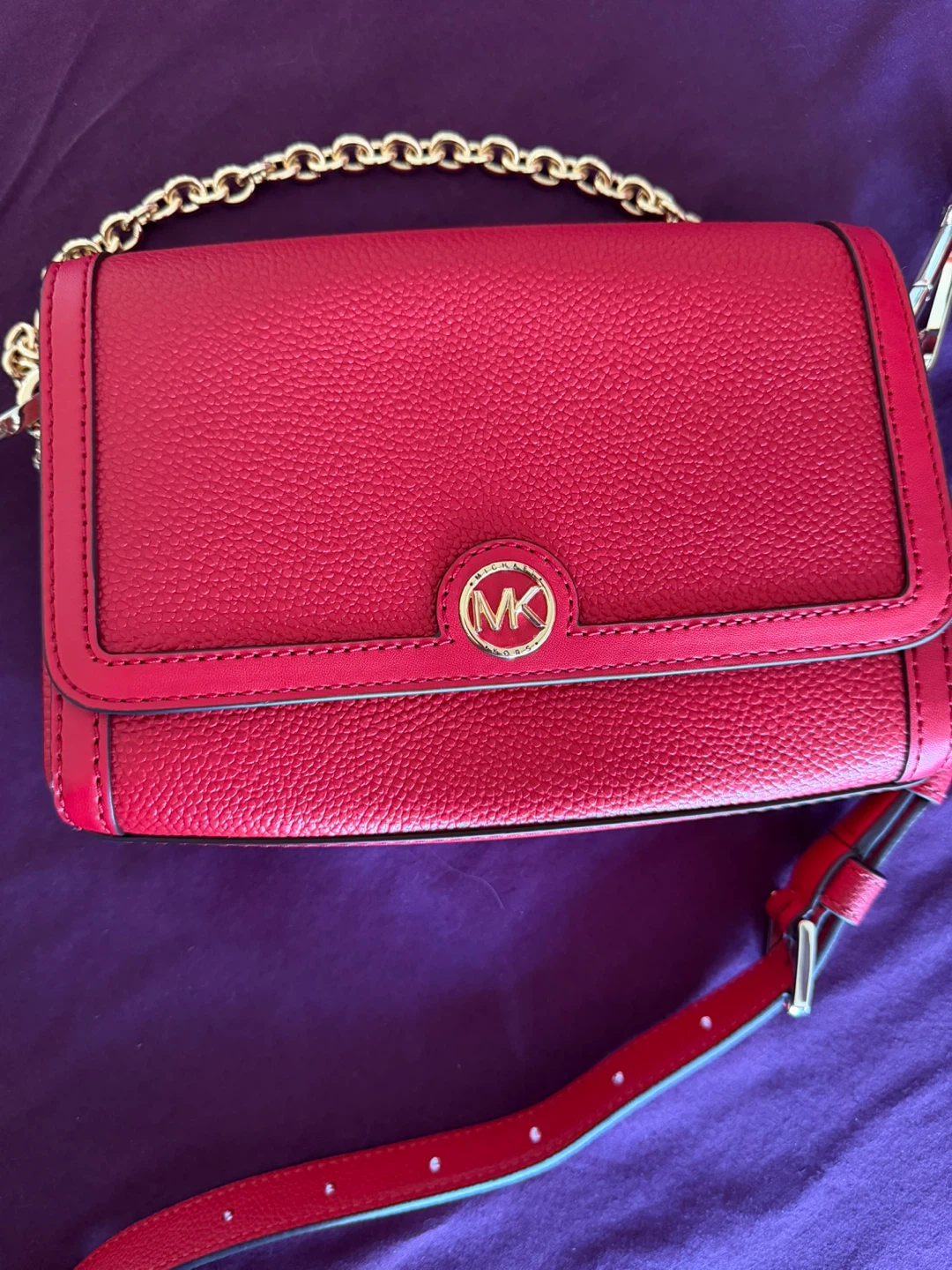 Michael Kors Red Leather Chain Shoulder Bag