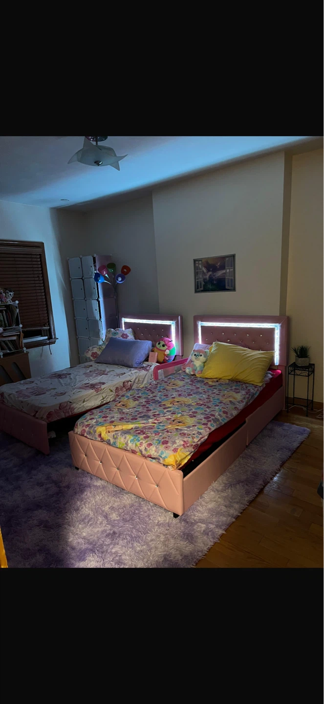 2 Twin Bed Frame with LED Lights and Storage - photo 2