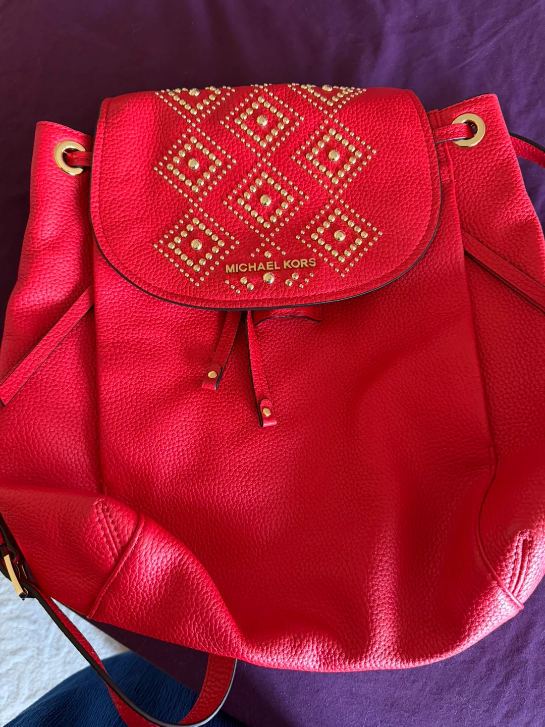 Red Michael Kors Studded Backpack