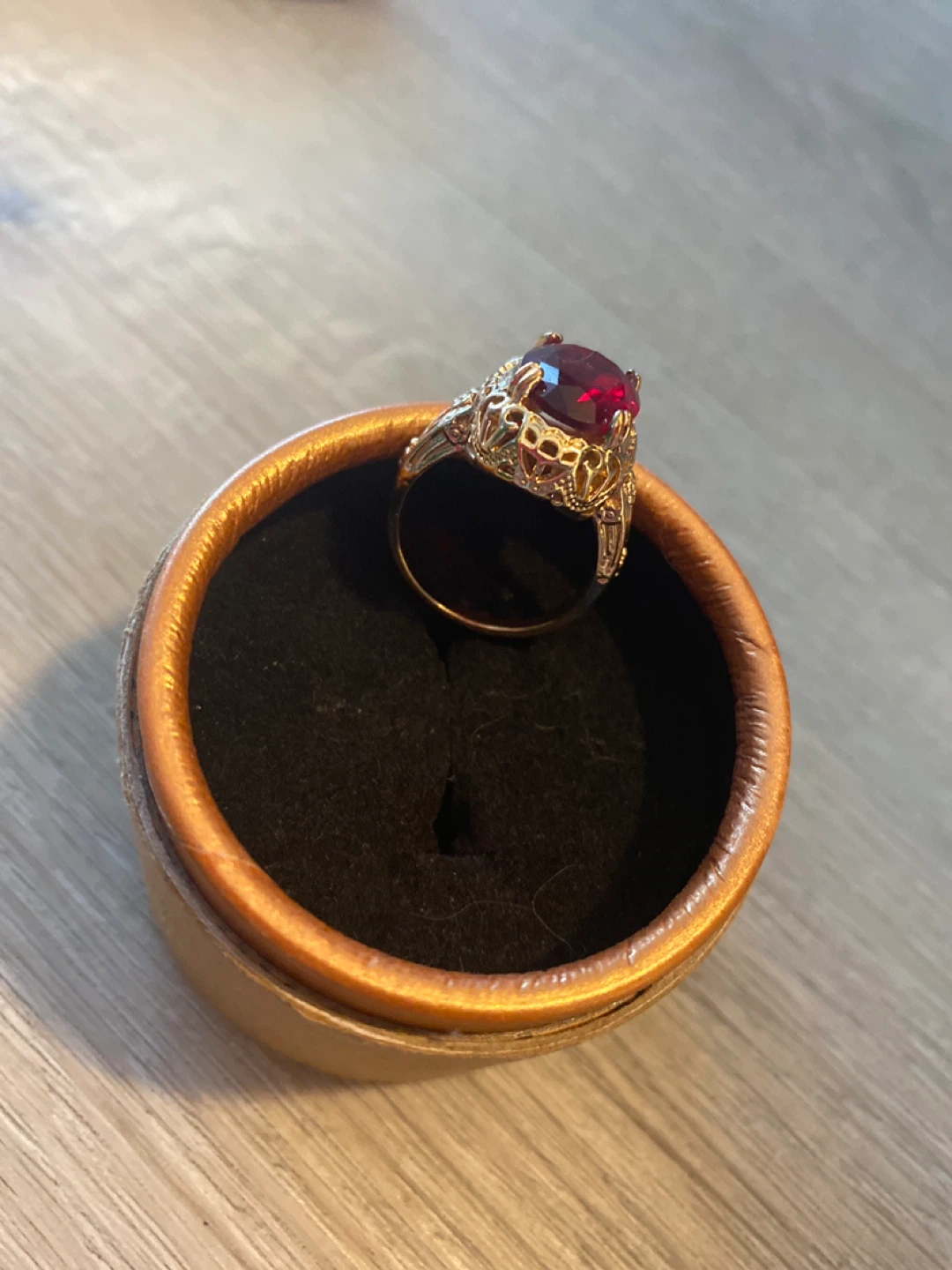 Gold Tone Red Gemstone Ring with Box - photo 3