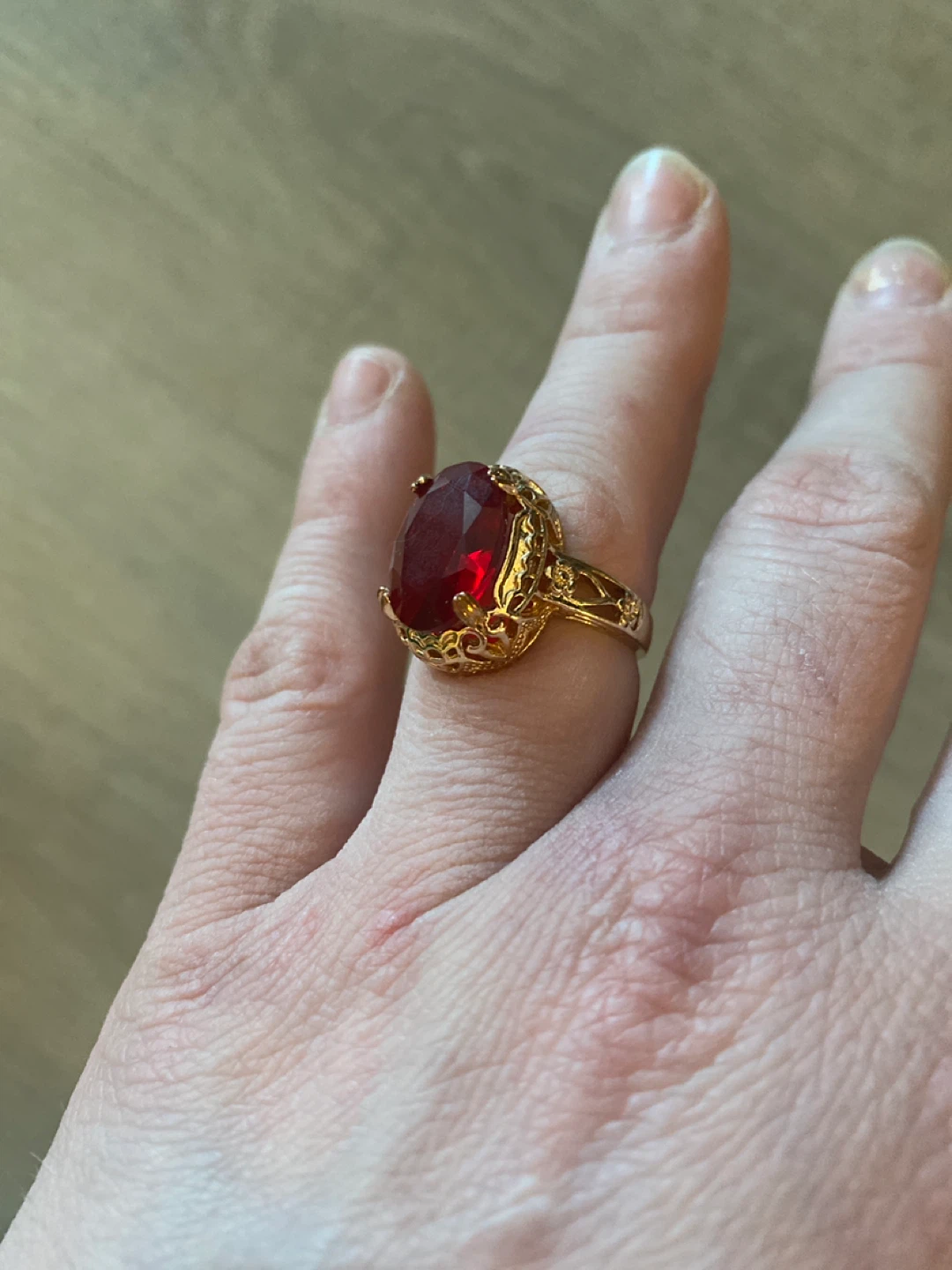 Gold Tone Red Gemstone Ring with Box - photo 2
