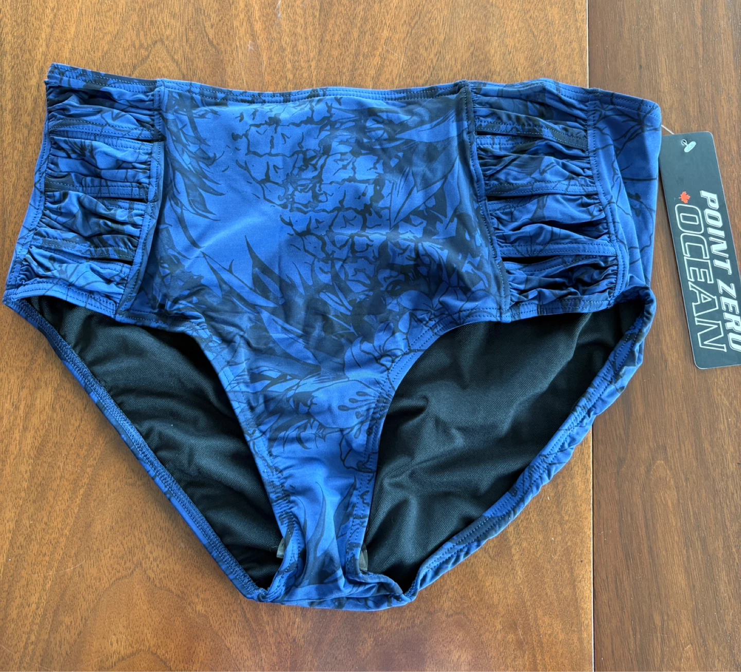 NWT Point Zero Ocean Blue Floral Bikini Bottoms Size 14 - photo 2