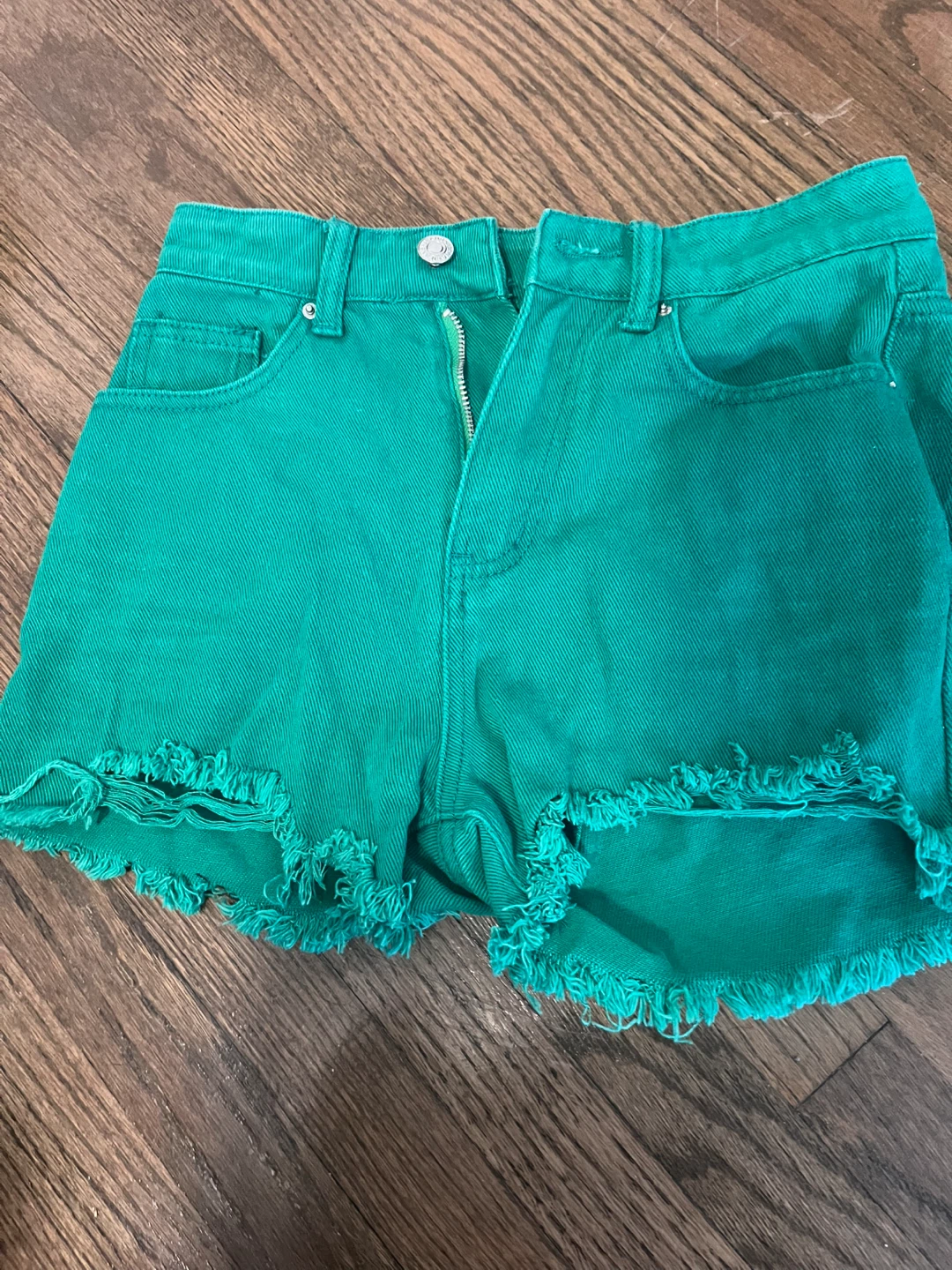 SHEIN Petite Green Denim Shorts