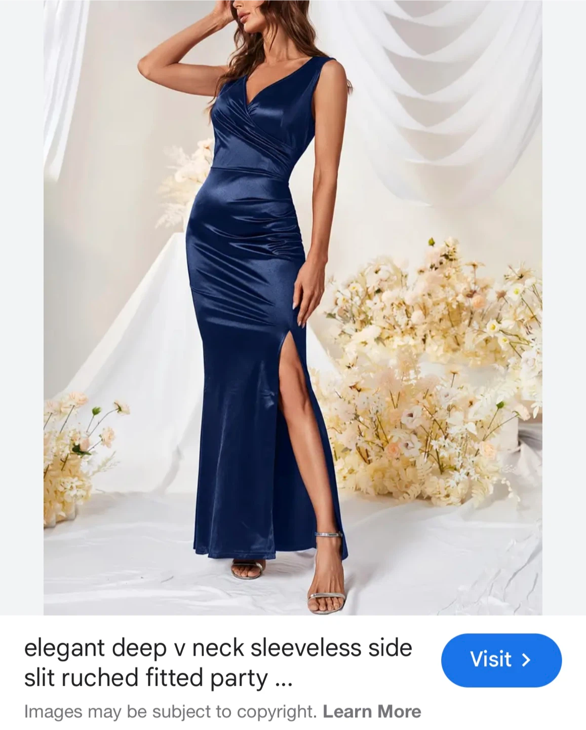 Satin Deep V Neck Sleeveless Side Slit Maxi Dress