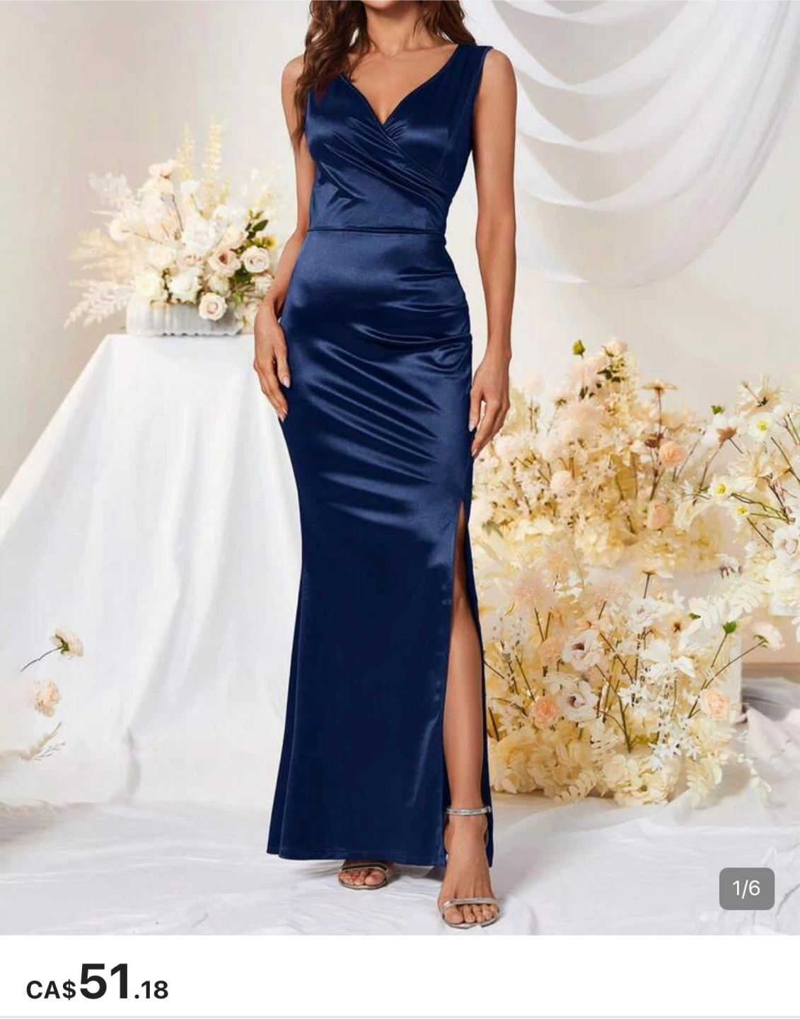 Satin Deep V Neck Sleeveless Side Slit Maxi Dress - photo 2