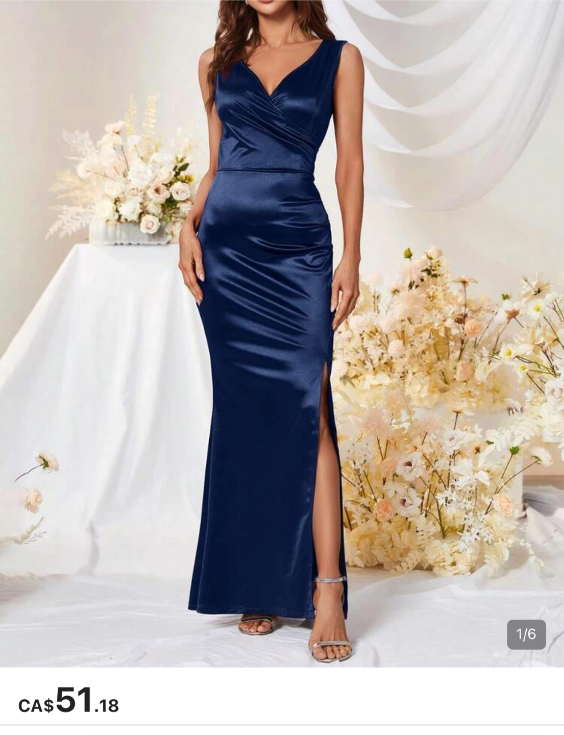 Satin Deep V Neck Sleeveless Side Slit Maxi Dress - photo 5