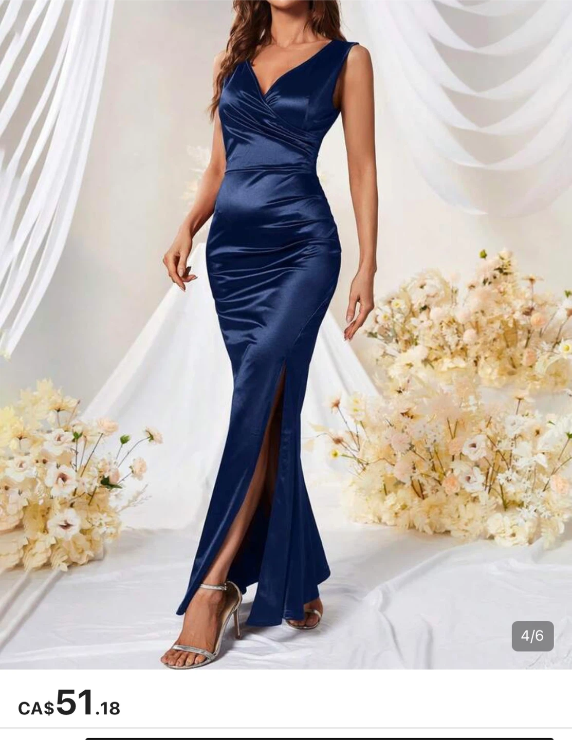 Satin Deep V Neck Sleeveless Side Slit Maxi Dress - photo 3