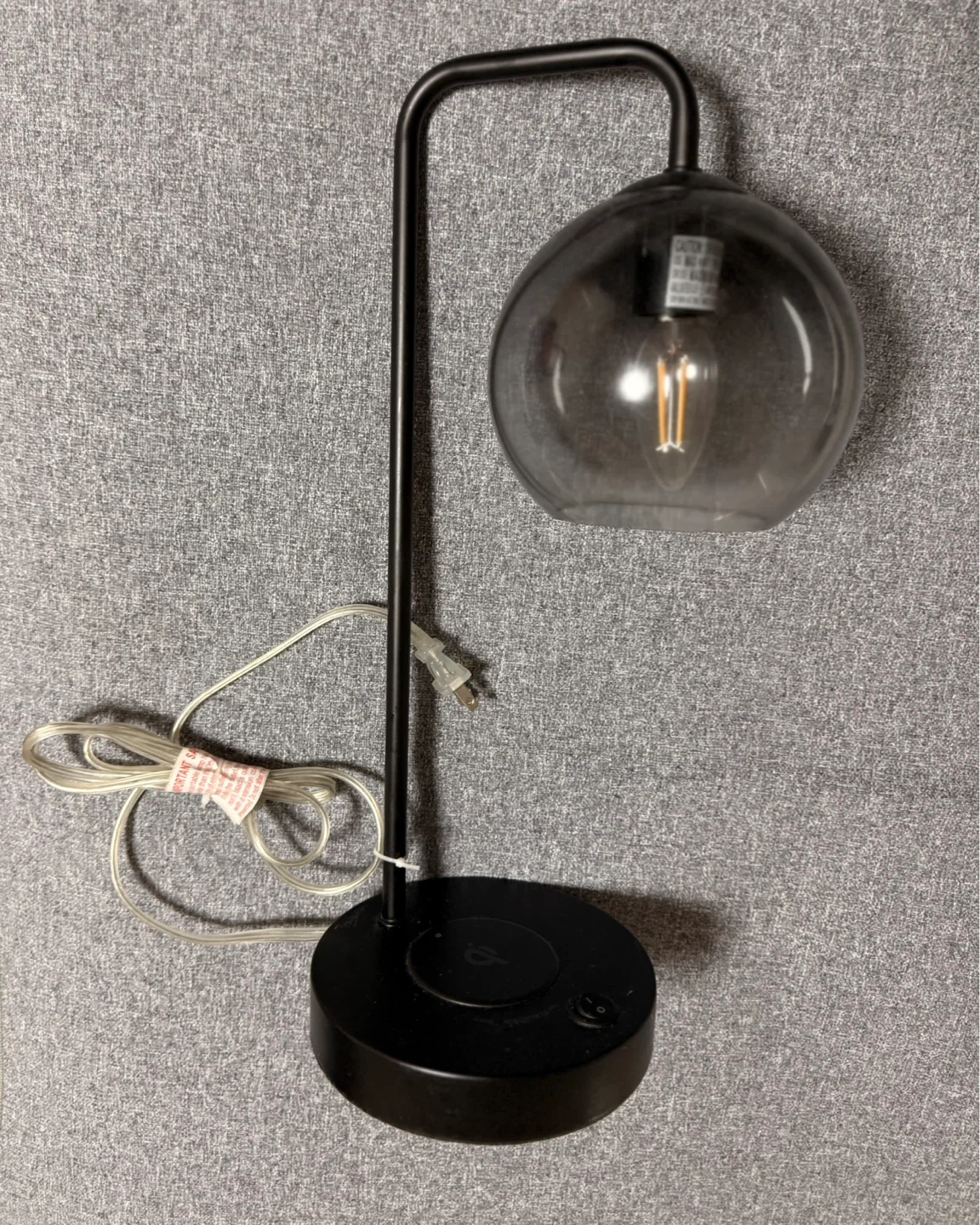 Black Modern Desk Lamp with Smoke Glass Shade