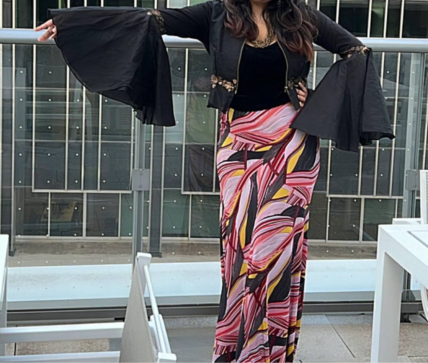 Black Bell Sleeve Top with Zipper Front - photo 3
