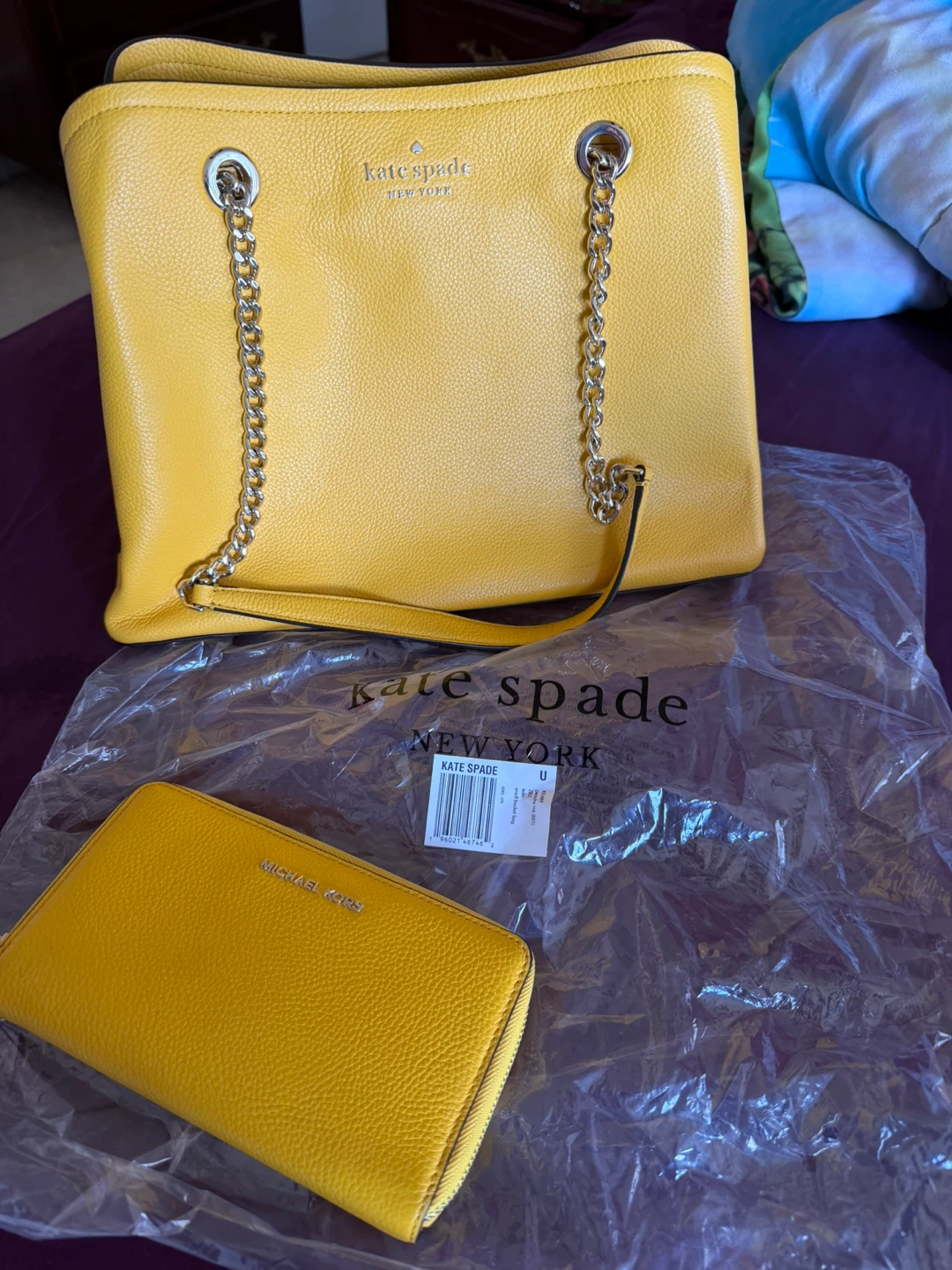 Kate Spade Yellow Leather Tote Bag with Matching Wallet
