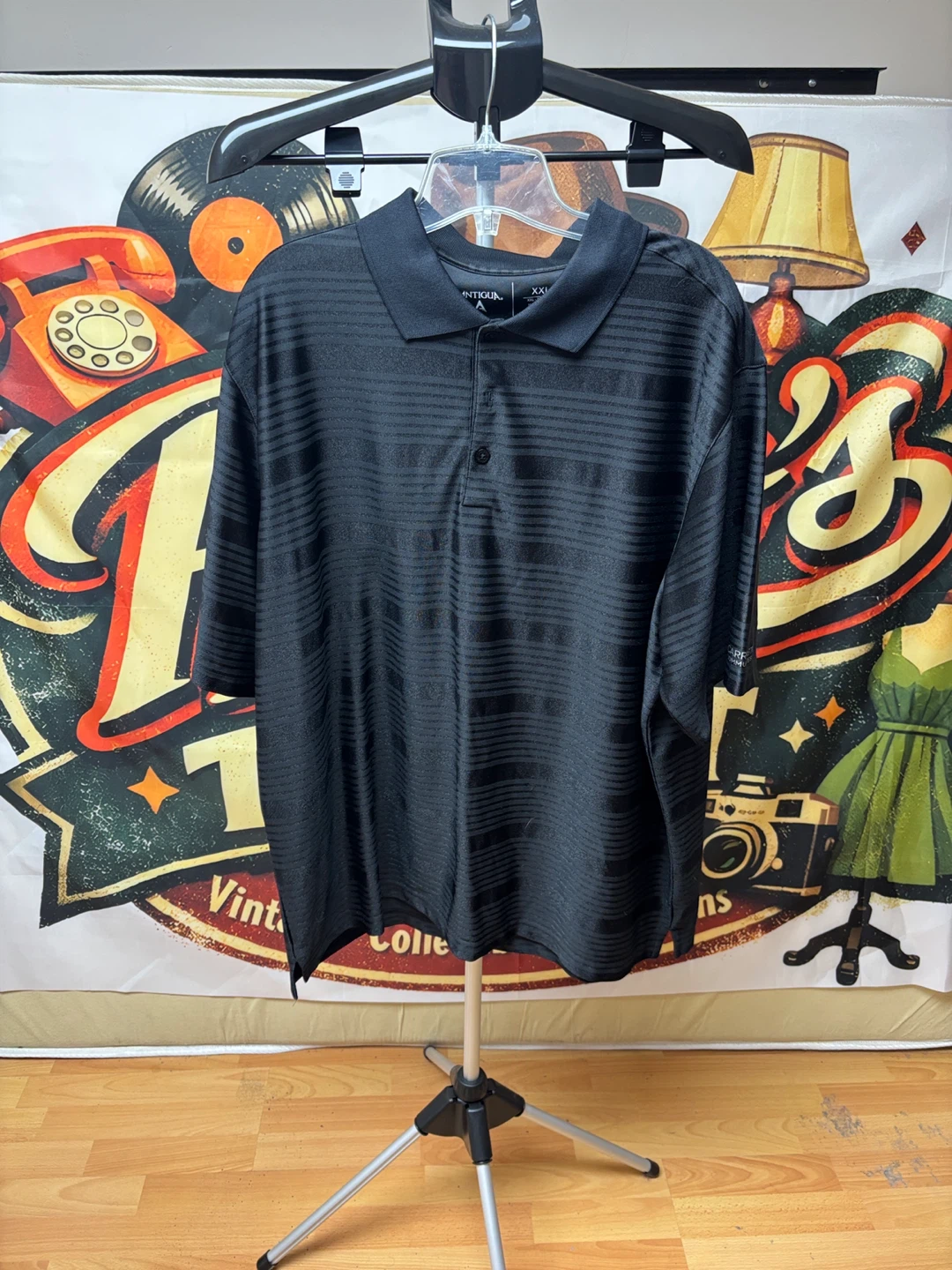 Antigua Black Striped Polo Shirt XXL